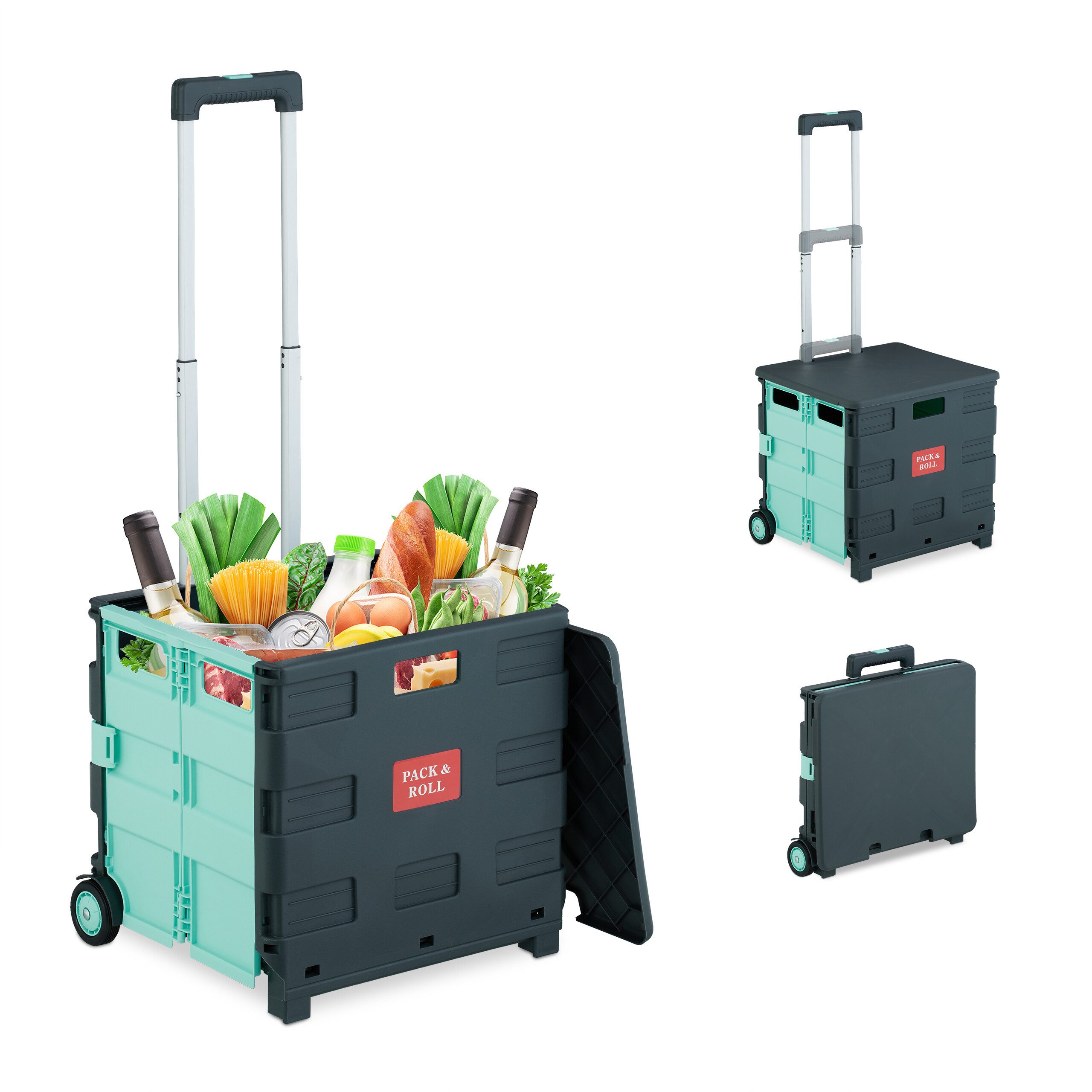 relaxdays Einkaufstrolley Klappbarer Einkaufstrolley mit Deckel, Türkis günstig online kaufen