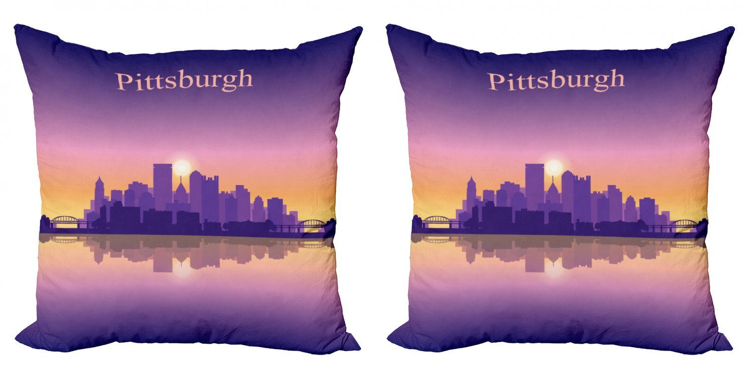 Kissenbezüge Modern Accent Doppelseitiger Digitaldruck, Abakuhaus (2 Stück), Stadt Pittsburgh Reflexion der Stadt