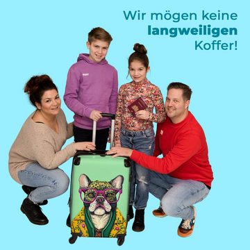 NoBoringSuitcases.com© Koffer Hund - Hippie - Tiere - Brille 67x43x25cm, 4 Rollen, Mittelgroßer Koffer für Erwachsene, Reisekoffer