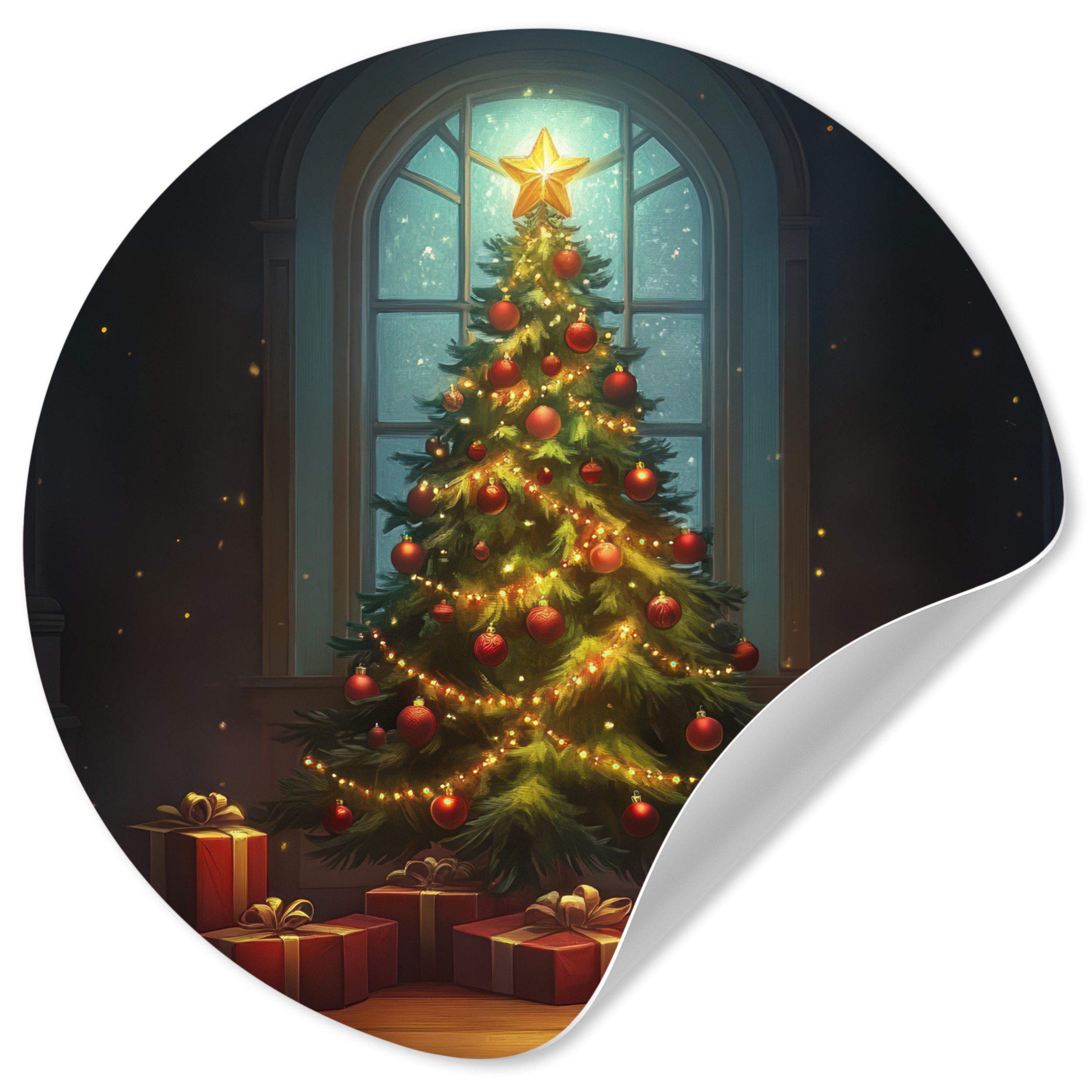 MuchoWow Wandsticker Weihnachtsbaum - Geschenk - Winter (1 St), Tapetensticker Selbstklebend, Wandbild Wohnzimmer, 80x80 cm