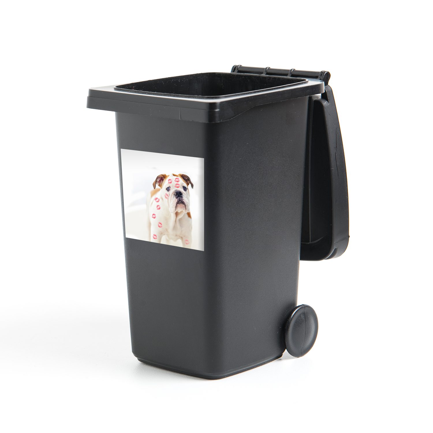 eines Bild Abfalbehälter Mülleimer-aufkleber, Container, St), Mülltonne, Lippenaufdruck MuchoWow mit Hundes rotem Wandsticker (1 Sticker,