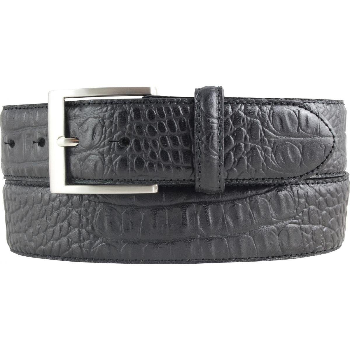 Ledergürtel Gürtel mit Edelstahl-Gürtelschnalle und Krokoprägung 4 cm - Leder-Gürt