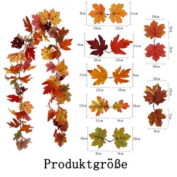 Kunstgirlande 2 Stück Künstliche Ahornblatt Girlande, unechte Herbstlaub Blätter, GelldG