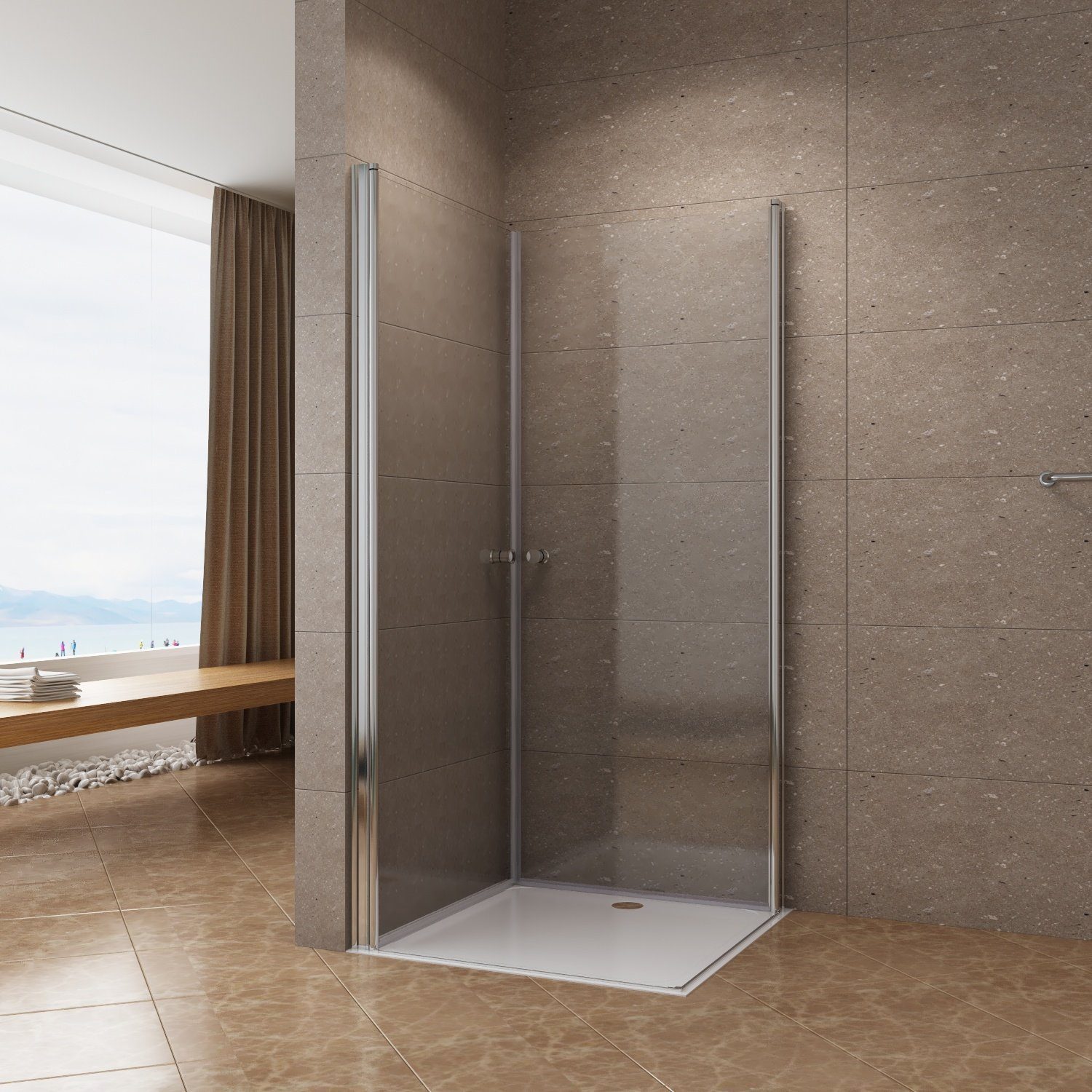 AQUABATOS Eckdusche Duschkabine Eckeinstieg Duschabtrennung Dusche Pendeltür Schwingtür, BxT: 70x70 cm, 6 mm Einscheibensicherheitsglas, mit Nano Beschichtung,mit variablem Verstellbereich,Sicherheitsglas