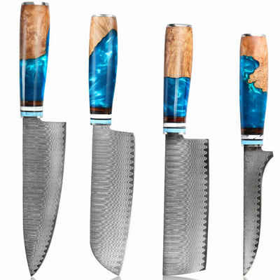 KingLux Messer-Set 4 teiliges Damastmesser Set aus damaststahl Küchenmesser Harzgriff (4-tlg., set)