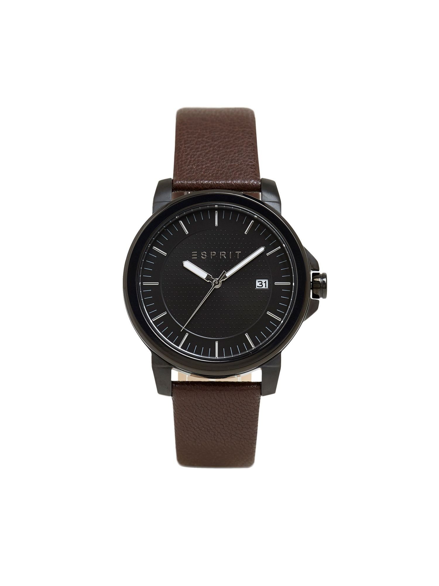 Esprit Quarzuhr Edelstahl-Uhr Leder-Armband mit