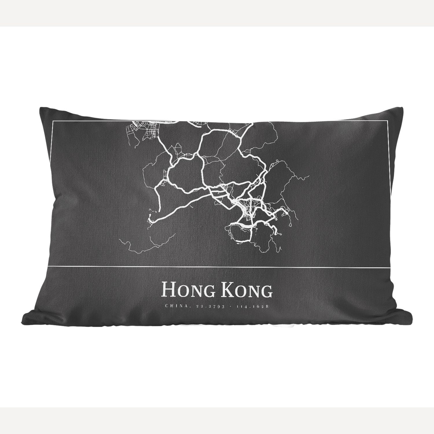 MuchoWow Dekokissen Hongkong - Karte - Stadtplan - Routenbeschreibung, Wohzimmer Dekoration, Zierkissen, Dekokissen mit Füllung, Schlafzimmer