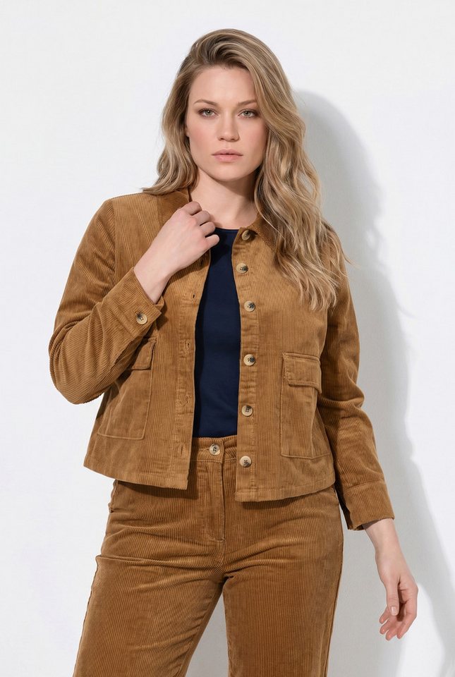 Ulla Popken Sommerjacke Cordjacke Hemdkragen Langarm Biobaumwolle