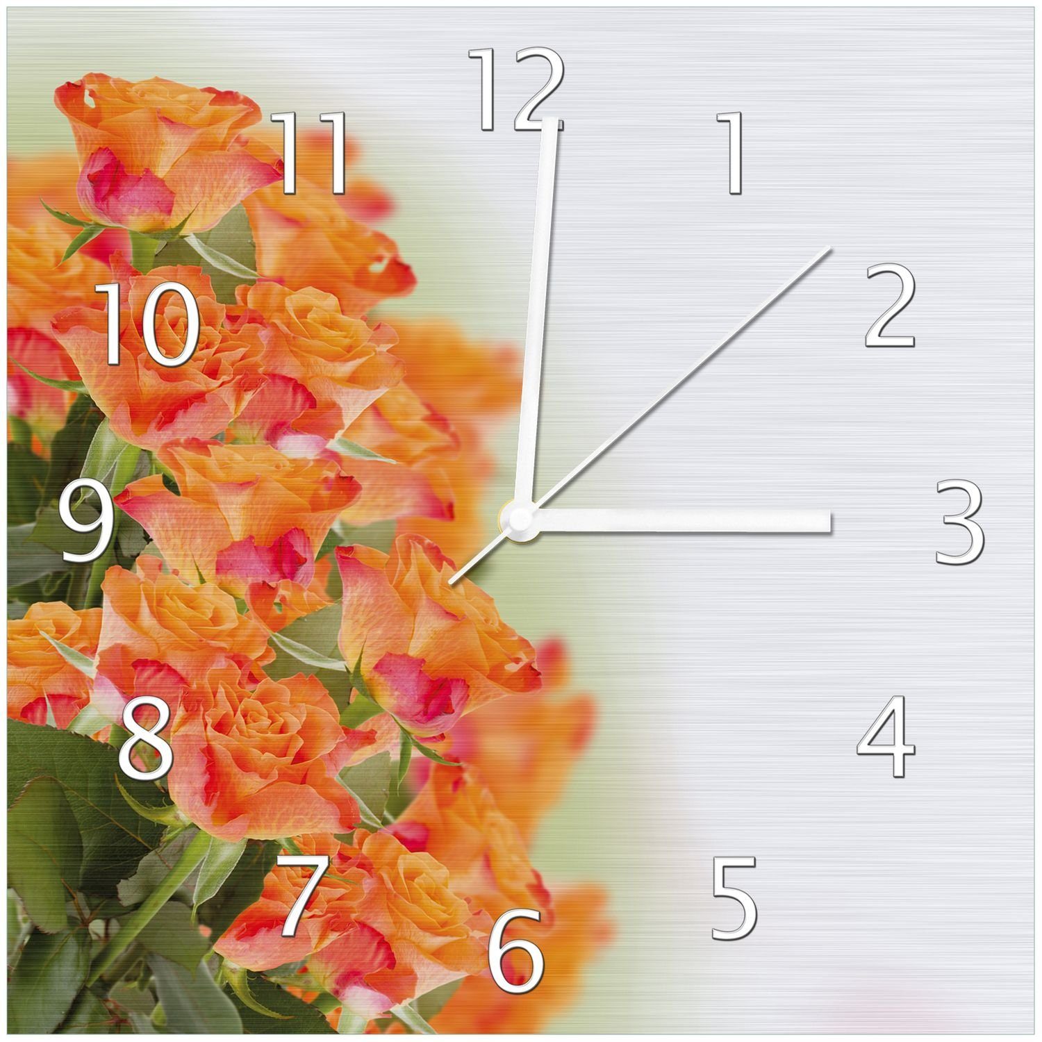 Wallario Wanduhr Orangene Rosenblüten (Aluverbunduhr) im Strauß