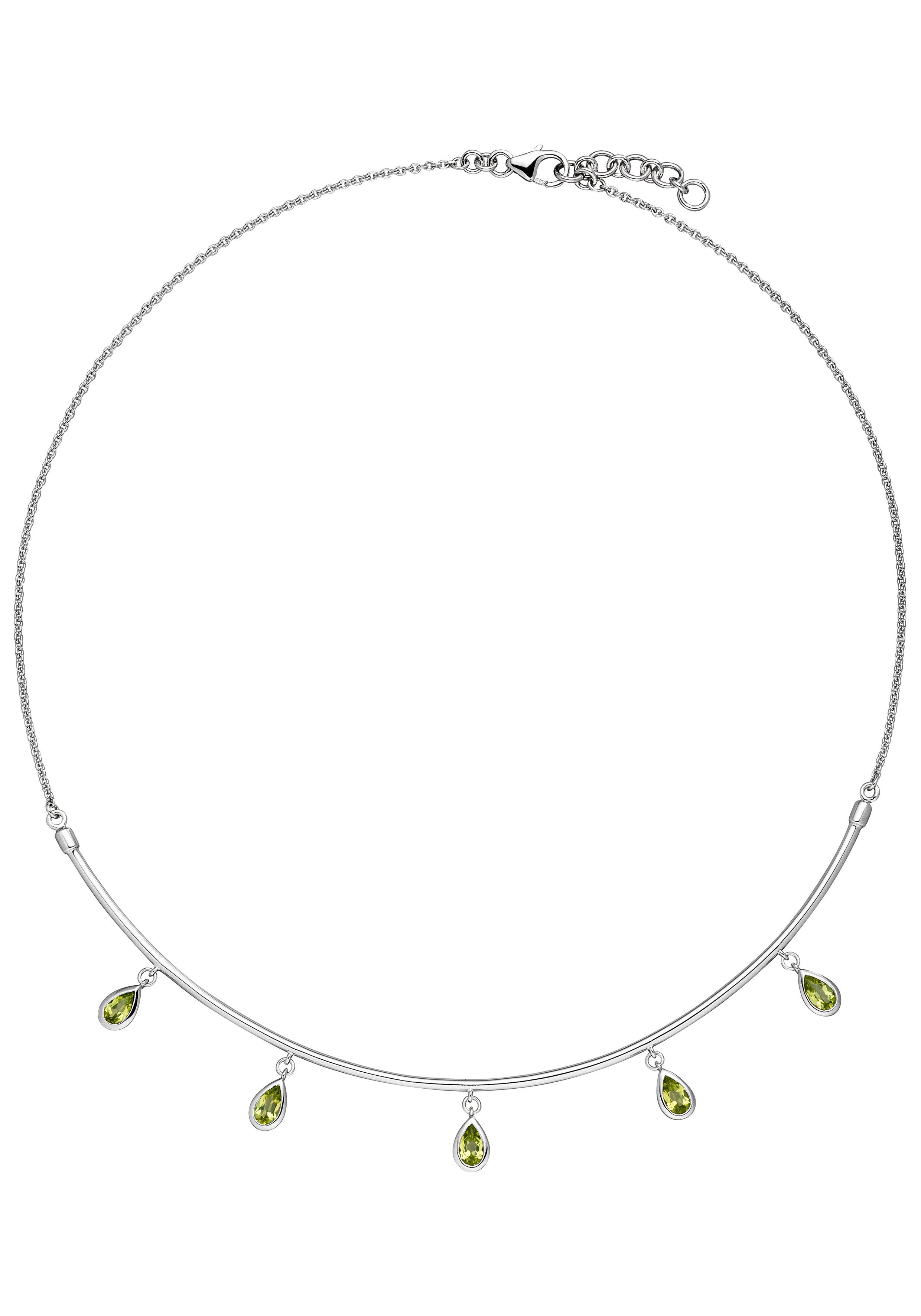 JOBO Collier Kette mit 5 kleinen Anhängern, 585 Weißgold mit Peridot 44 cm
