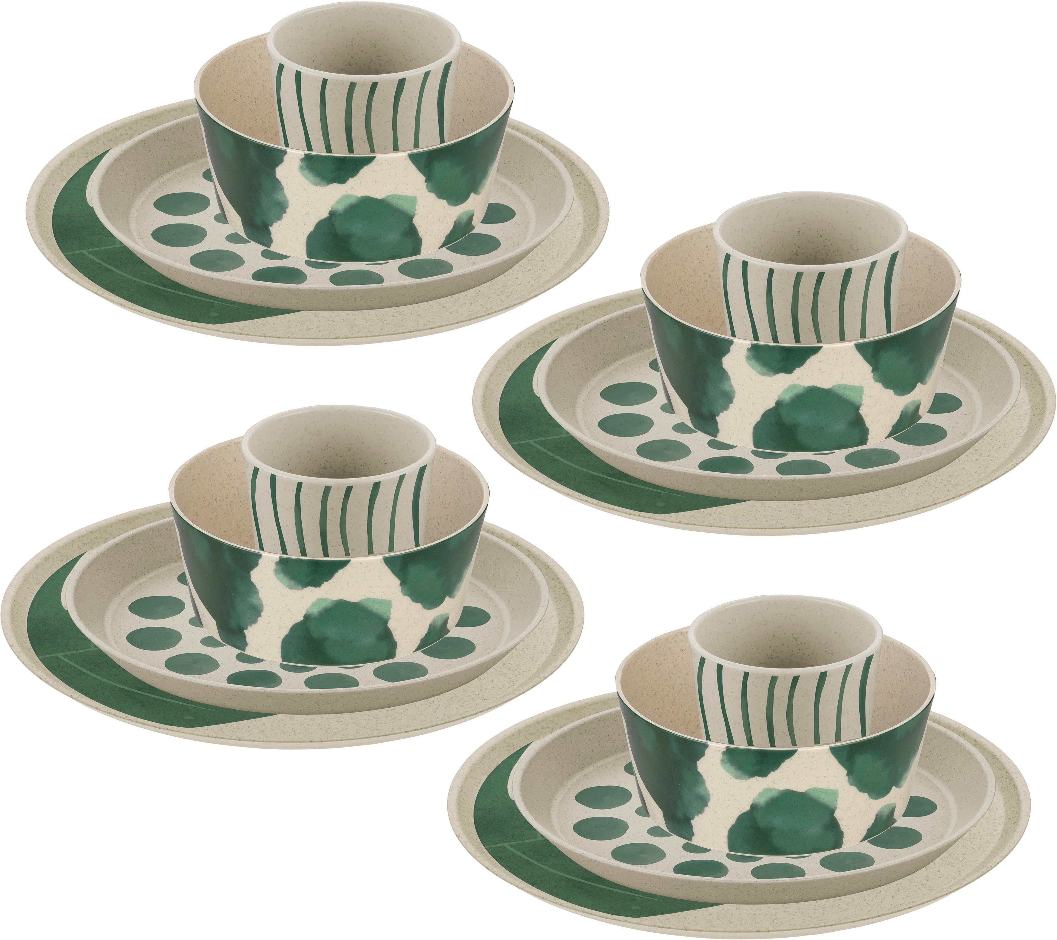 KOZIOL Kombiservice Geschirr-Set, Service CONNECT SET MONSTERA (16-tlg), 4 Personen, Kunststoff, Made in Germany, 16 Teile, für 4 Personen