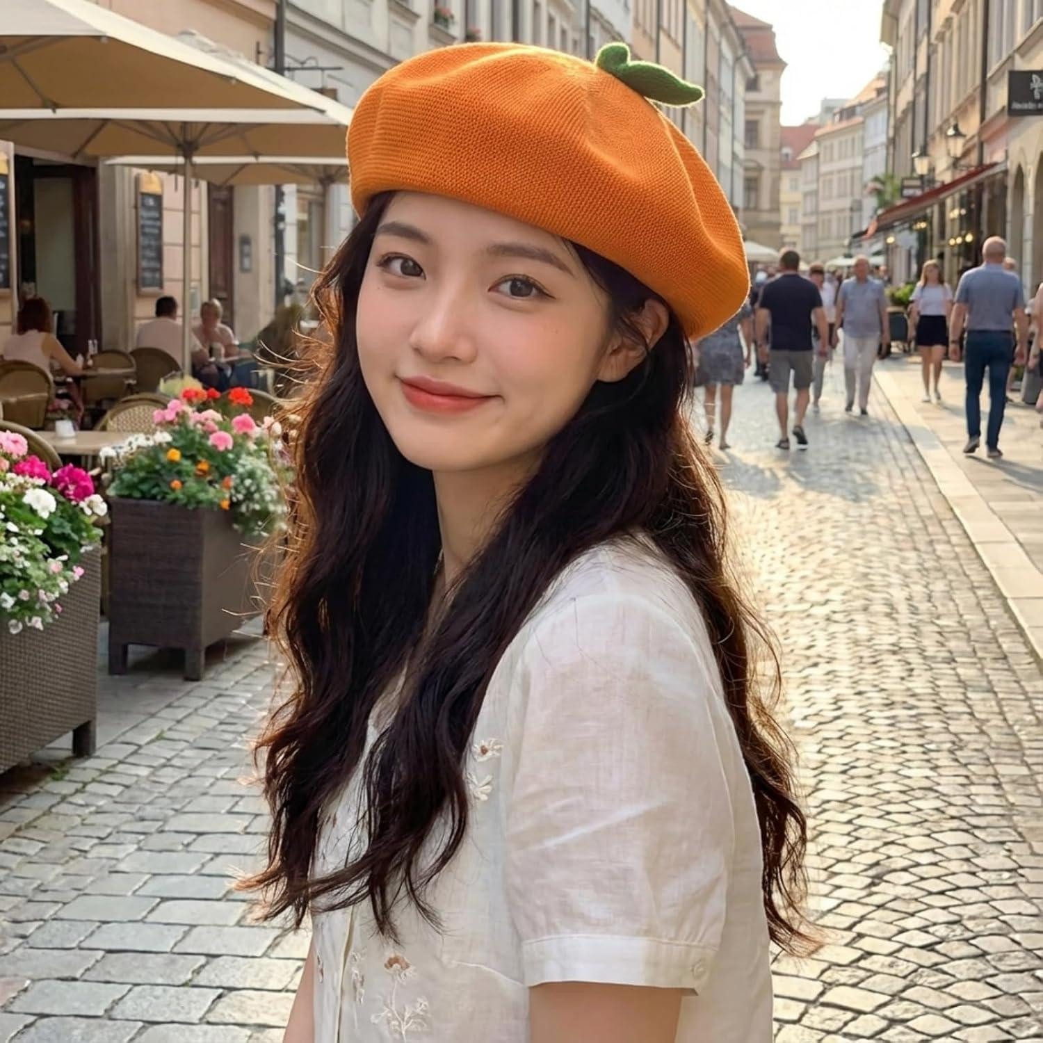LuxusKollektion Baskenmütze Baskenmütze Damen Barett Beanie Beret Atmungsaktiv M-L Orange
