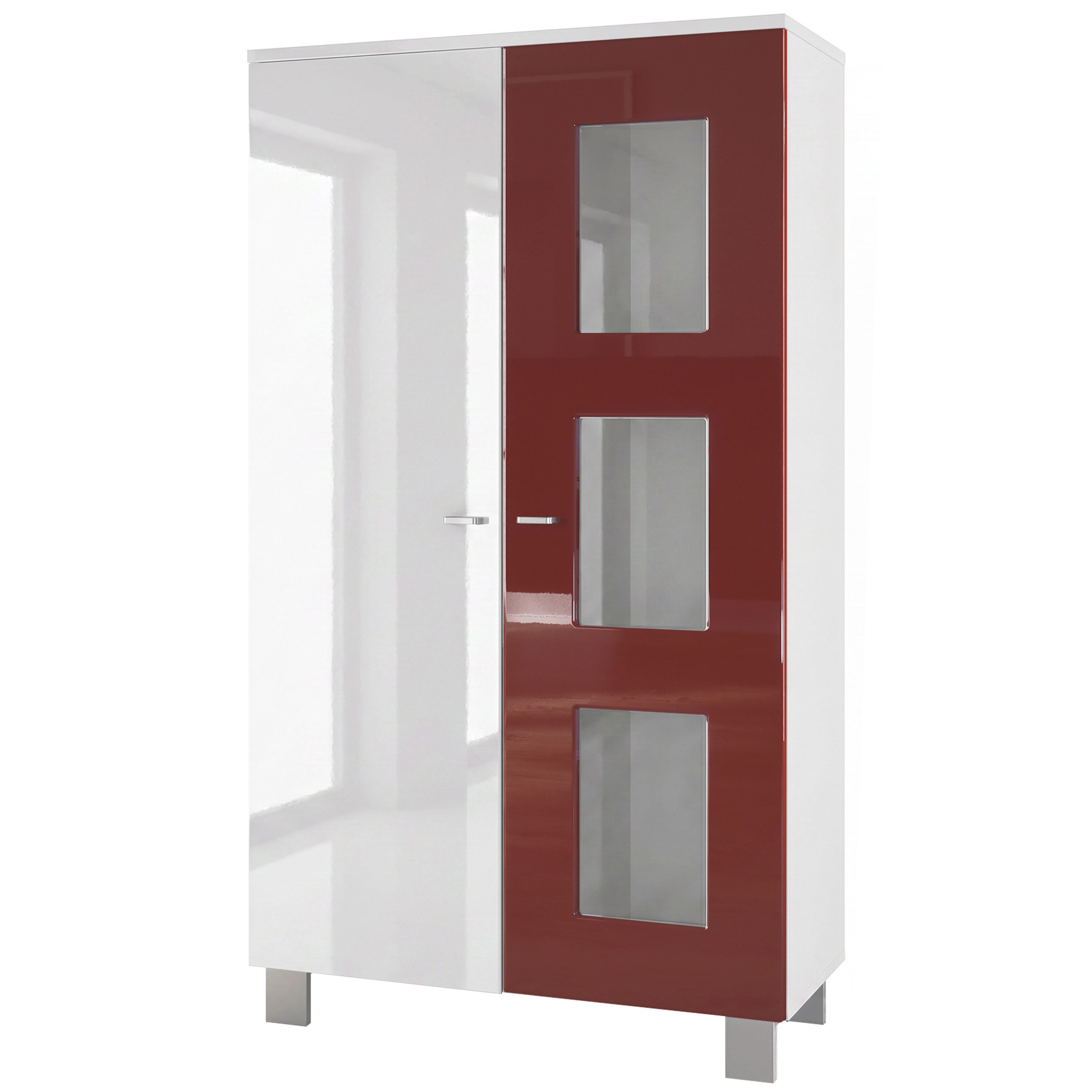 Vladon Standvitrine Denjo (Standvitrine, mit 2 Türen und 3 Glaseinsätzen) Weiß matt/ Weiß Hochglanz/ Bordeaux Hochglanz (71 x 129 x 35 cm). € 258,33