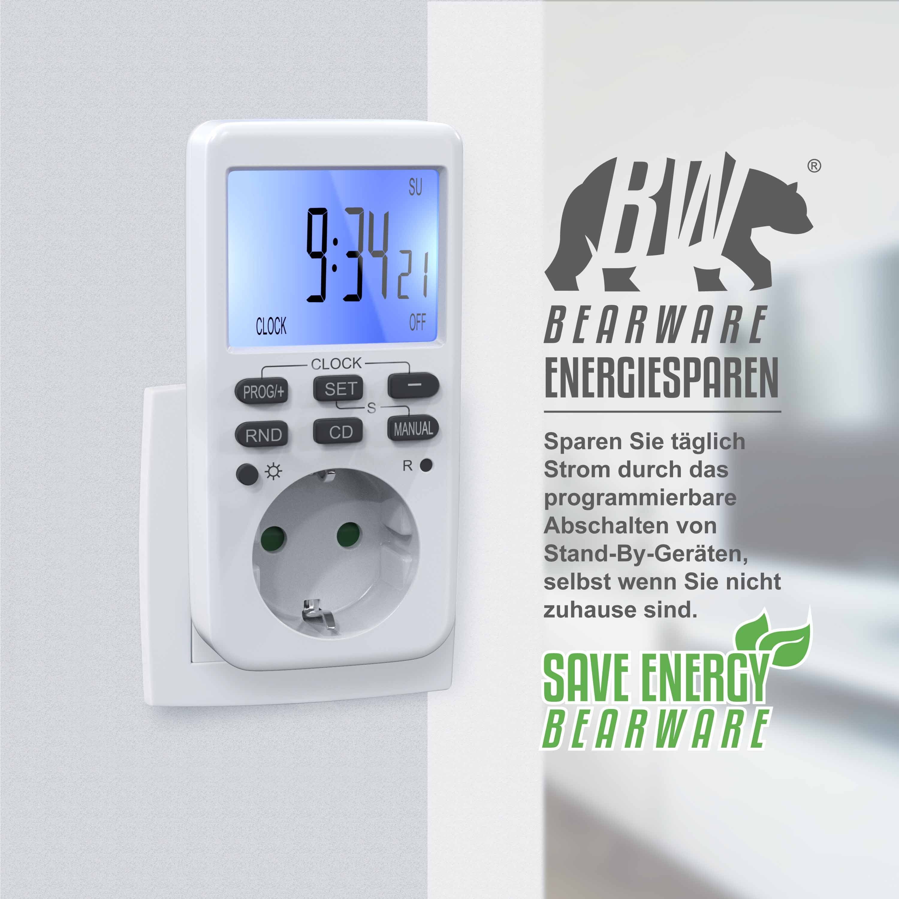 BEARWARE Zeitschaltuhr digital mit LCD Display, Steckdosen Timer, max. 3680W, indoor, digital, Spar-Set, 2-St., 10 konfigurierbare Programme, Zufallsschaltung, Wochenzeitschaltuhr