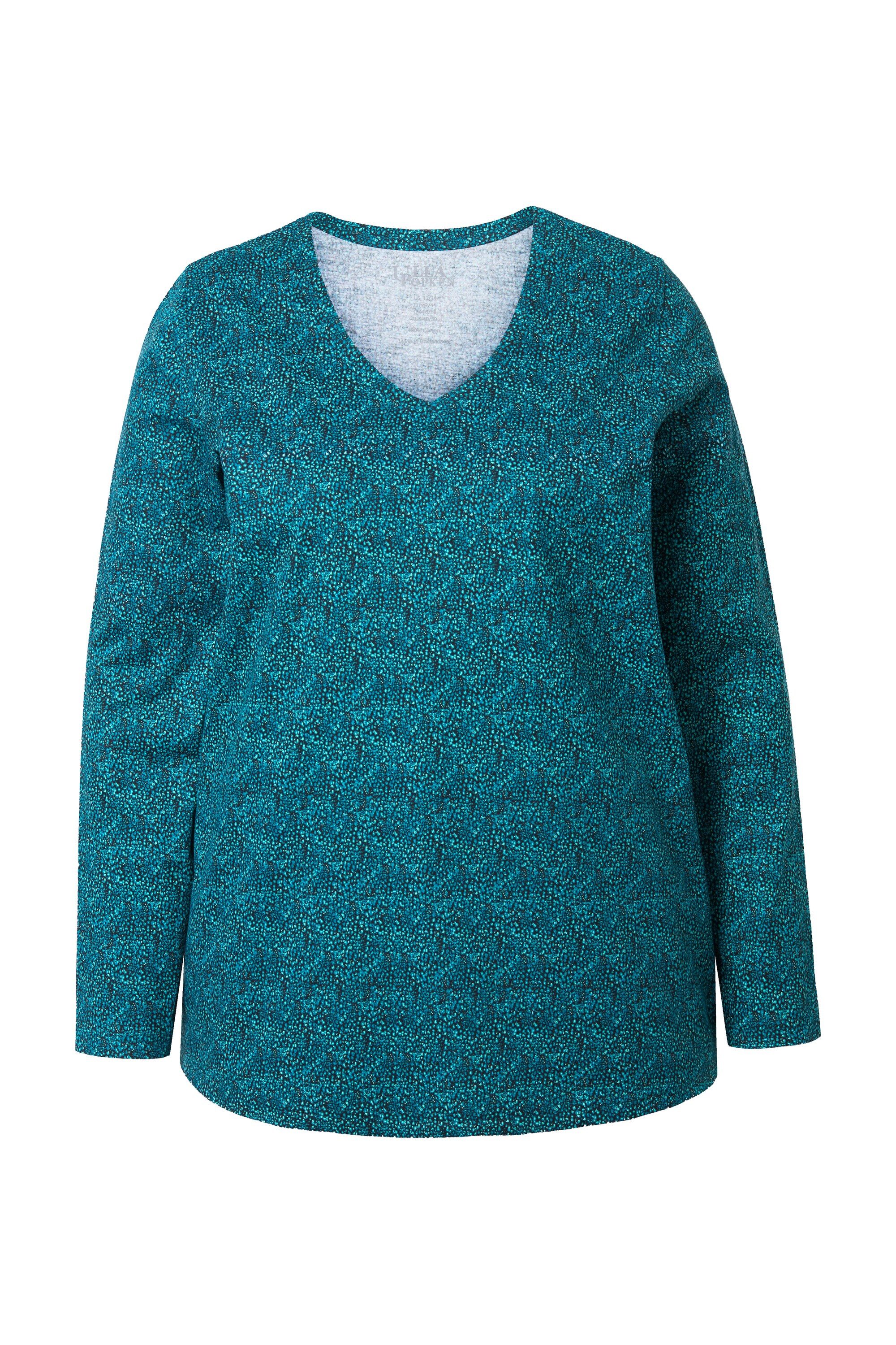 Ulla Popken Longshirt Shirt bedruckt A-Linie V-Ausschnitt Langarm günstig online kaufen