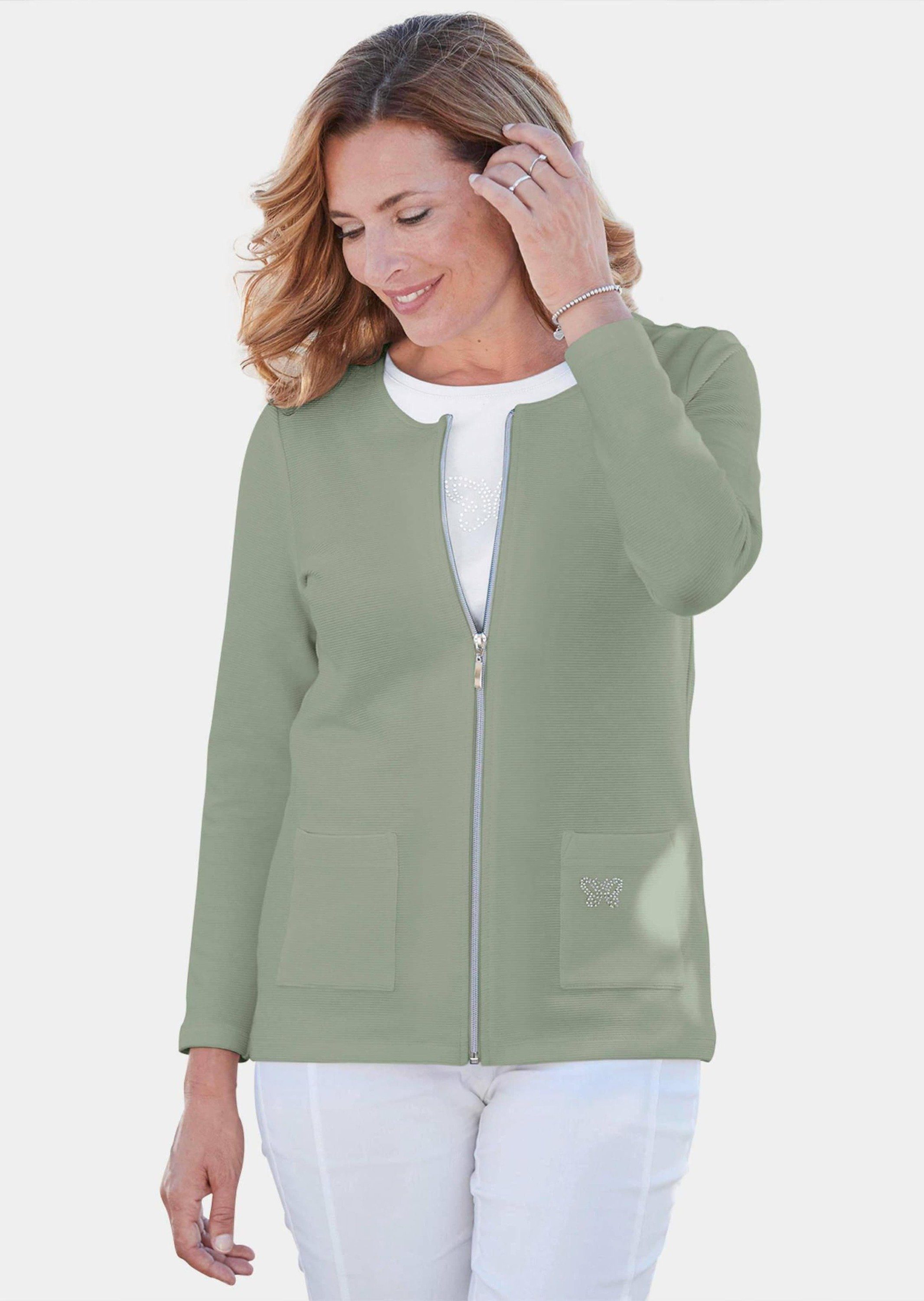 GOLDNER Shirtjacke Bequeme Shirtjacke mit Reißverschluss baummoos