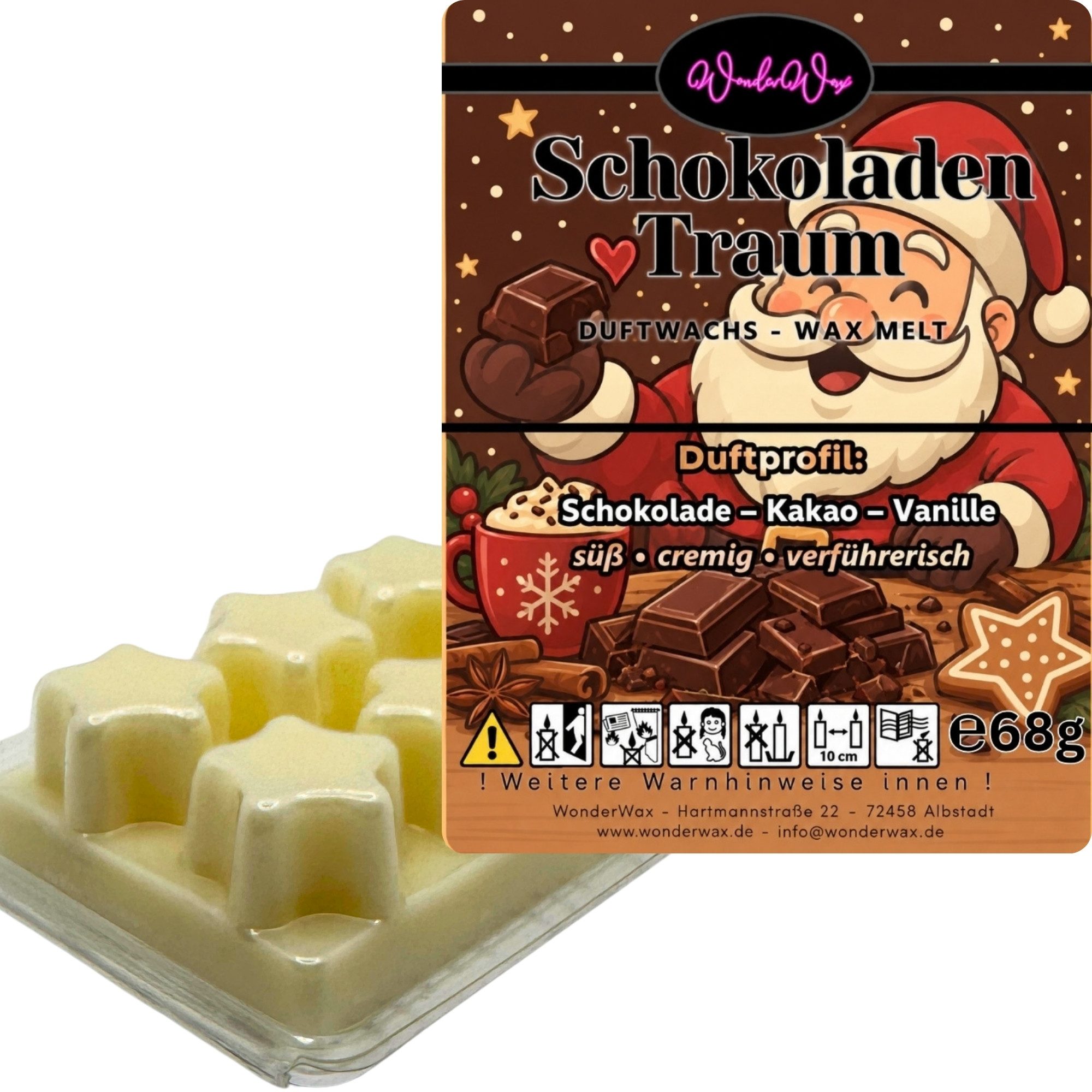 WonderWax Duftwachs WonderWax® Duftwachs Weihnachten 6 Sterne, (Schokoladentraum), Duftrichtung: Schokoladentraum