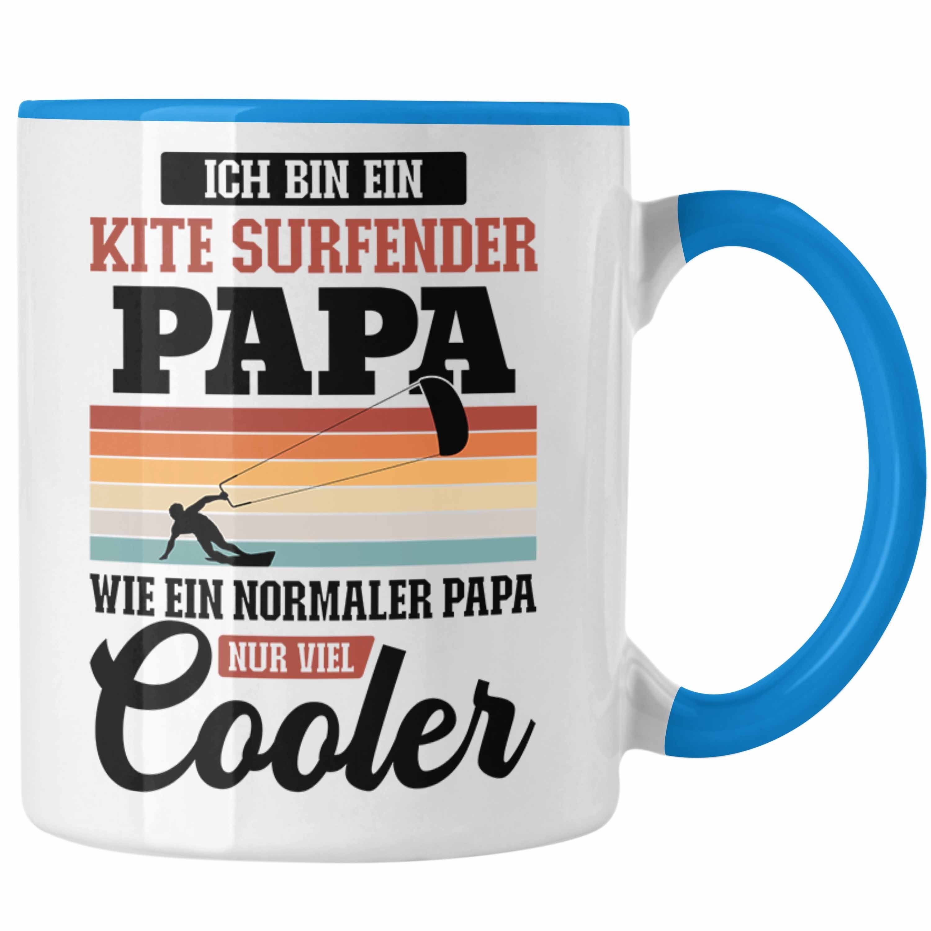 Trendation Tasse Trendation - Kitesurf Papa Kitesurfen Geschenk Tasse Vater Kite Surfender Papa Kitesurfing Blau | Teetassen