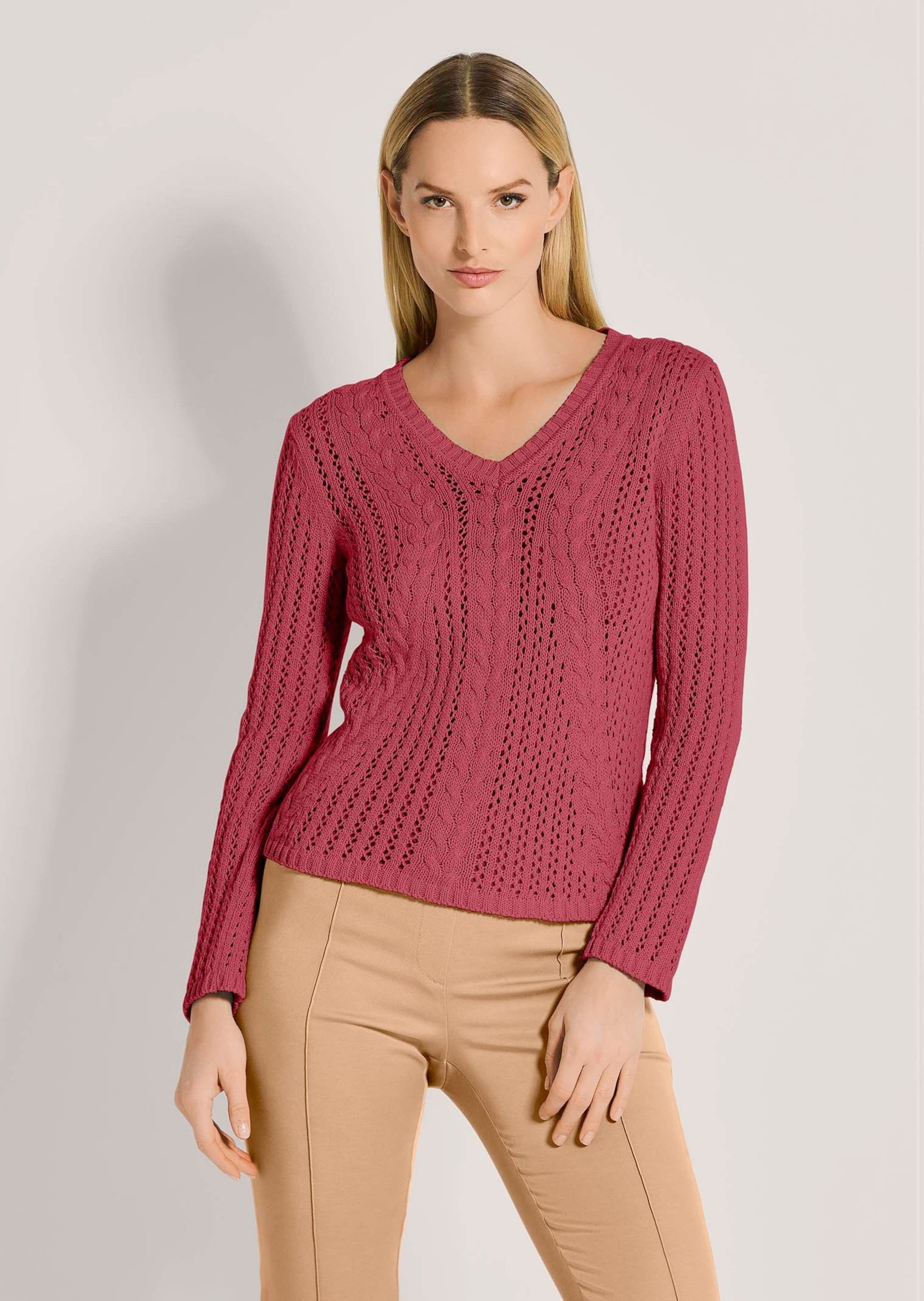Strickpullover Zopfpullover mit Ajour-Elementen