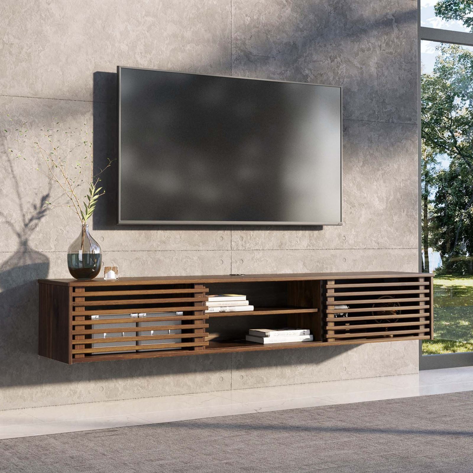 IDIMEX Lowboard RIAN, TV Lowboard hängend aus Massivholz mit Lamellentüren Kastanie Finish