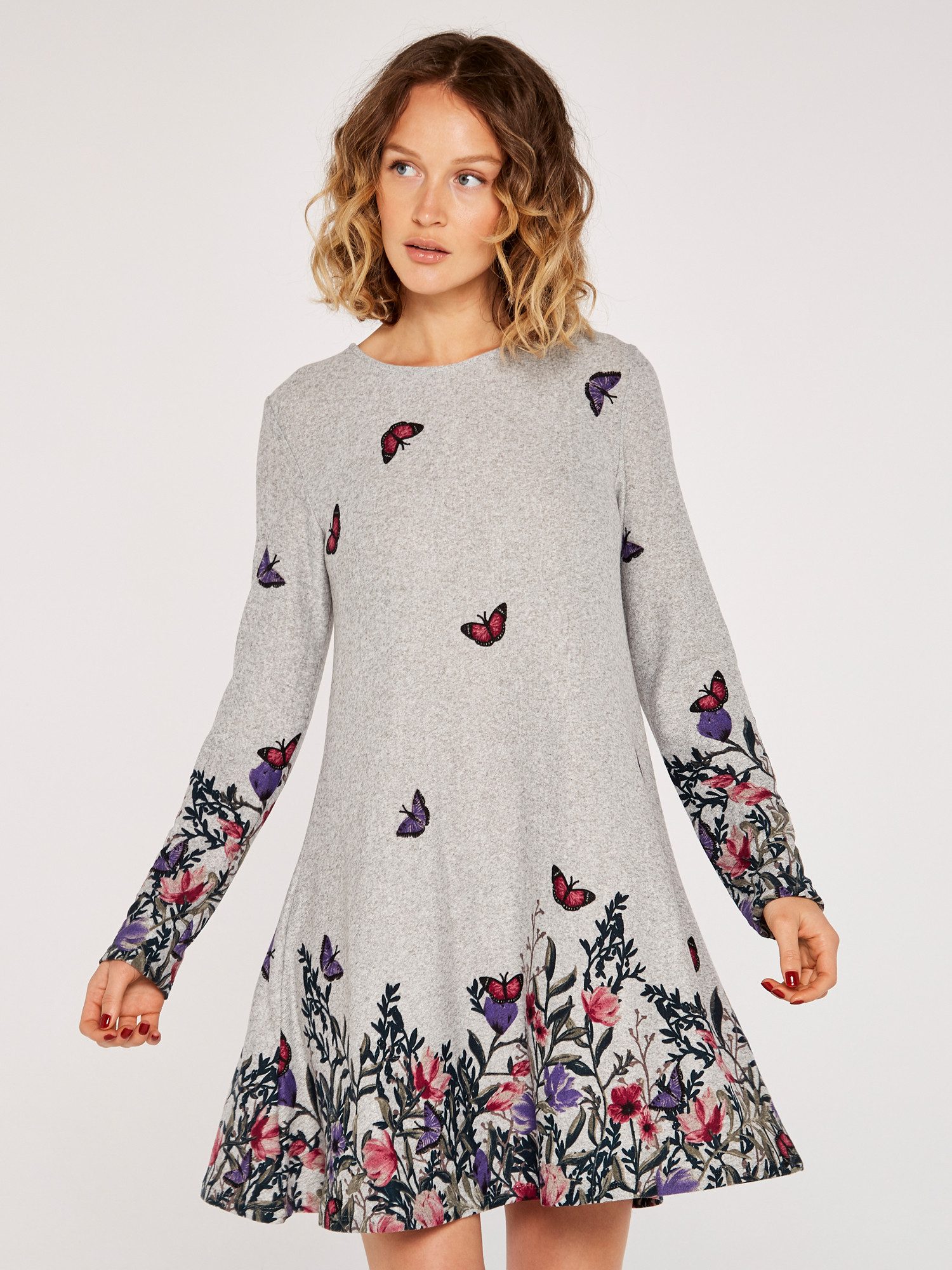 Apricot Strickkleid Swing Dress mit Blumendruck günstig online kaufen