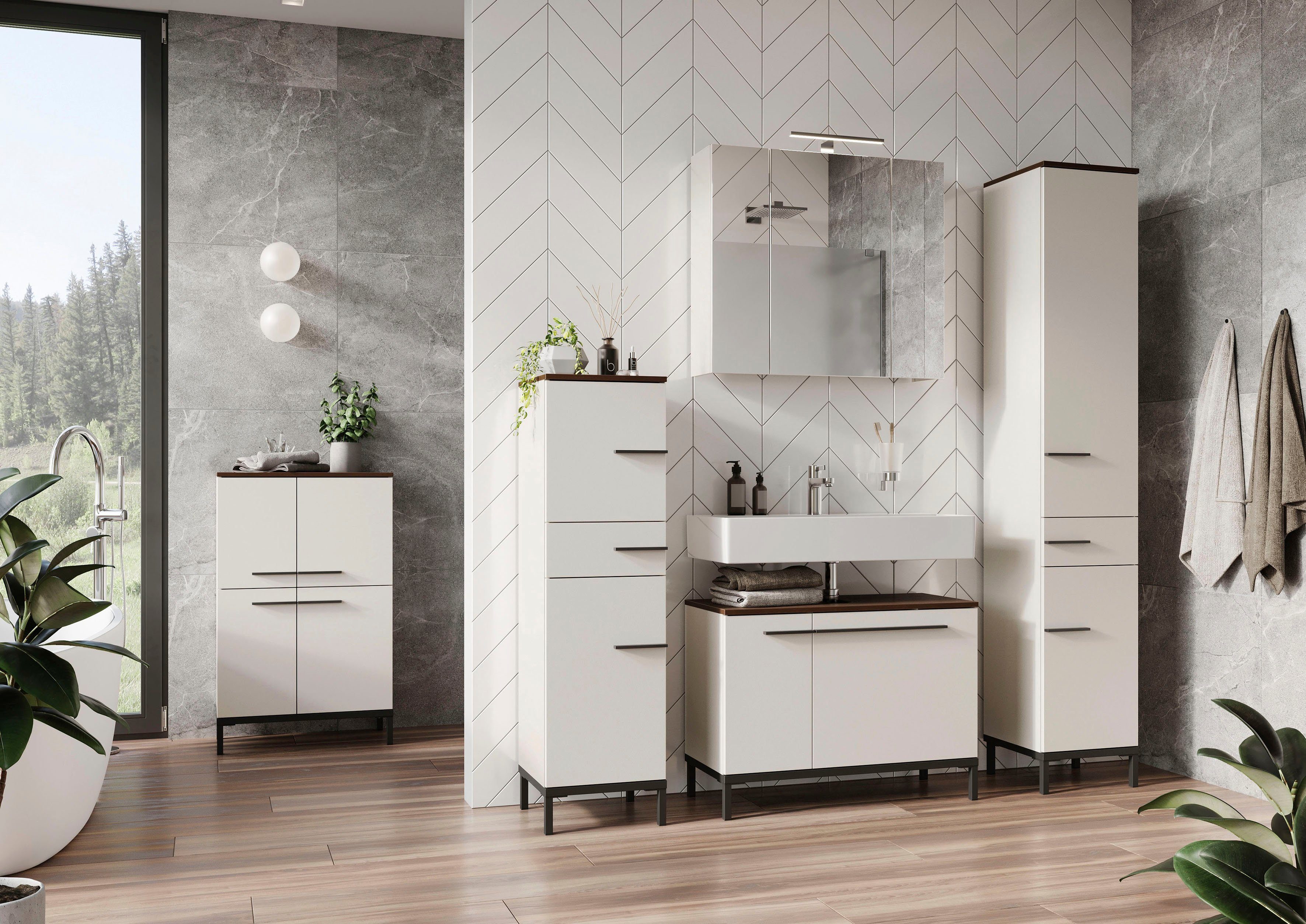 GERMANIA Waschbeckenunterschrank Yonkers Hochwertige ABS-Kanten, Griffe & h günstig online kaufen