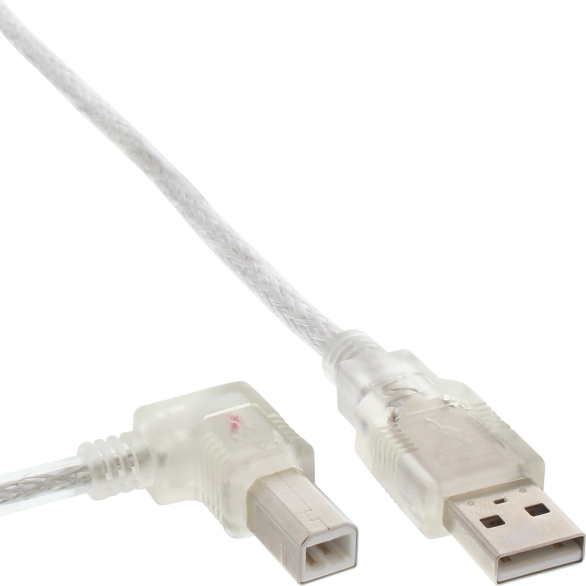 Inline InLine® USB 2.0 Kabel, A an B, links abgewinkelt, transparent, 0,3m USB-Kabel