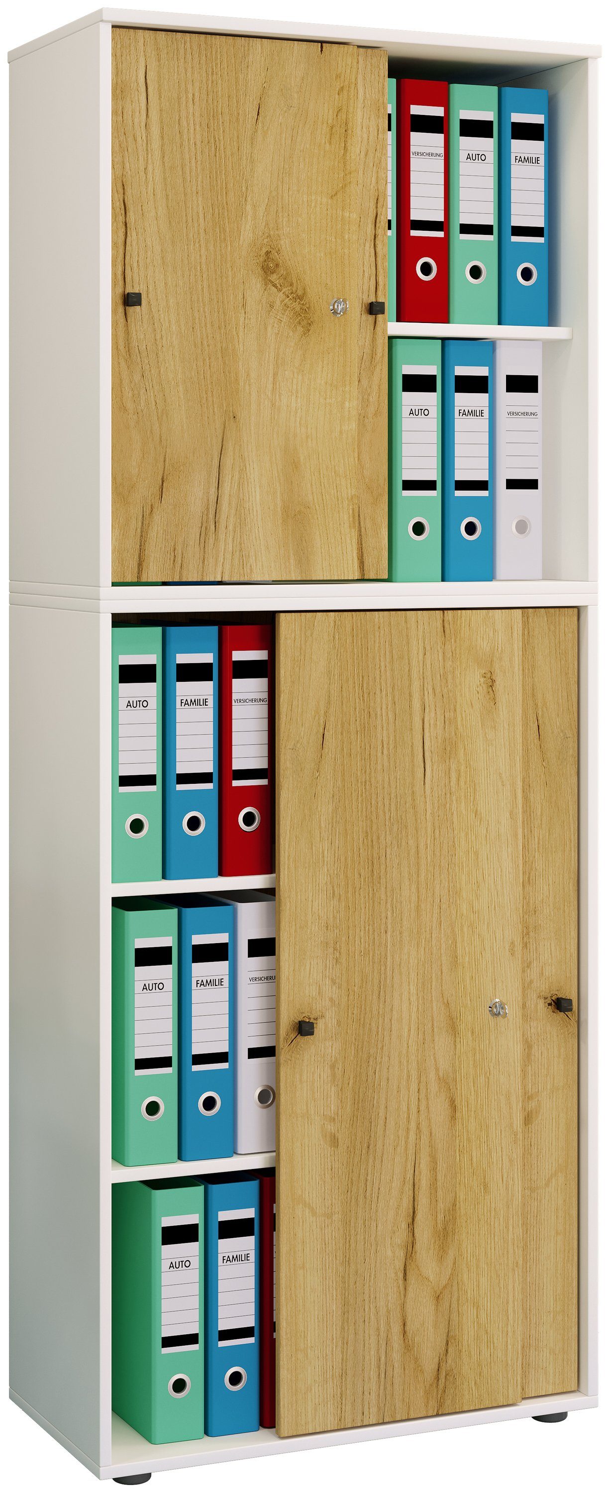 VCM Aktenschrank Büroschrank mit Schiebtüren Lona B. 70 x H. 184 x mit 5 Fächern, Büromöbel