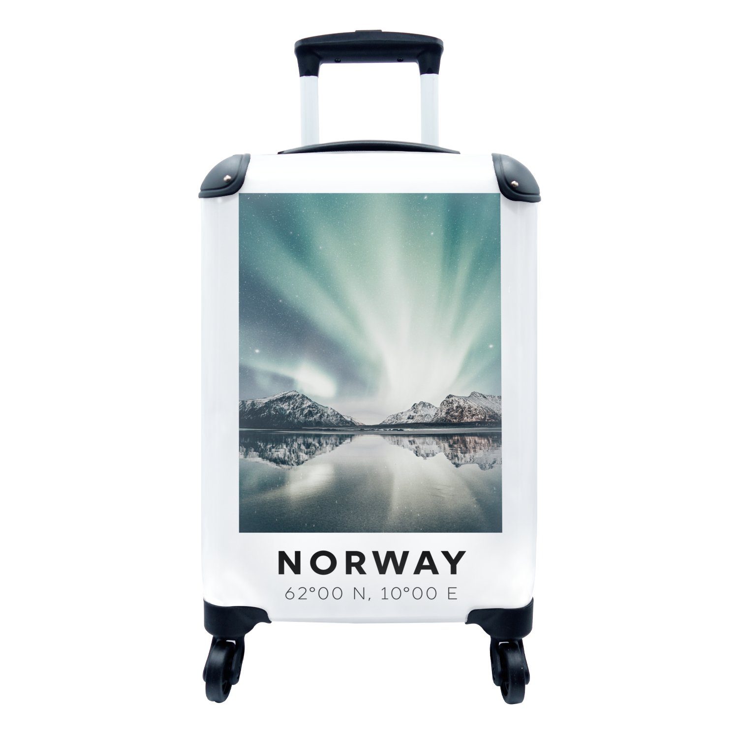 - MuchoWow Norwegen mit Reisetasche Bergen, Trolley, rollen, 4 Nordlichter - Reisekoffer Handgepäckkoffer Handgepäck Ferien, für Rollen,