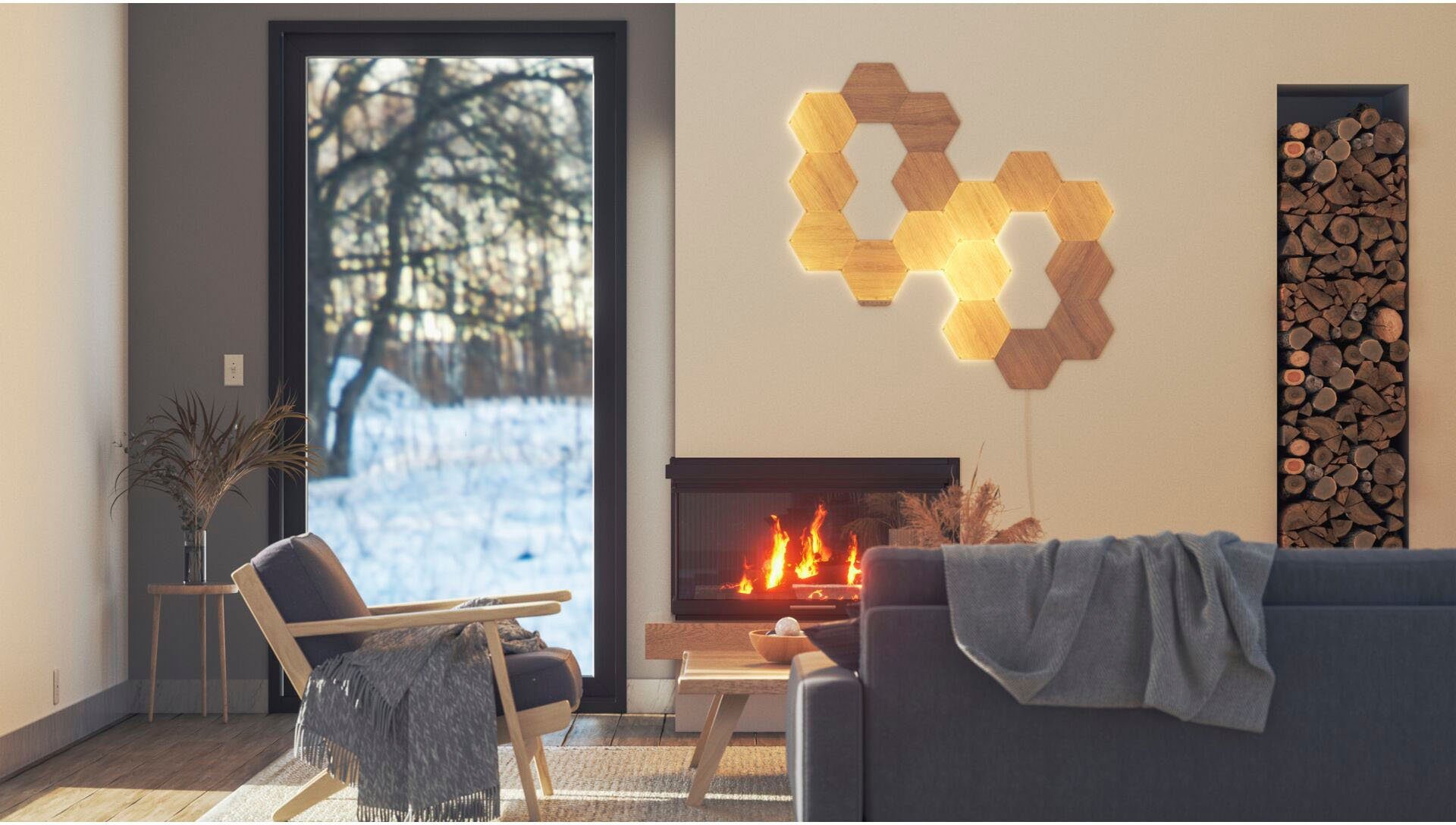 nanoleaf Elements Abschaltautomatik, Dekolicht fest und Smarte integriert, Beleuchtung Wood Kaltweiß, Technologie elegante Look, LED