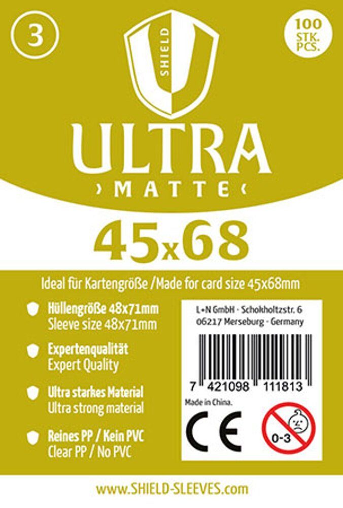 SHIELD Spiel Shield Ultra Matte 3 - 100 Super Sleeves für Kartengröße 45 x 68 mm