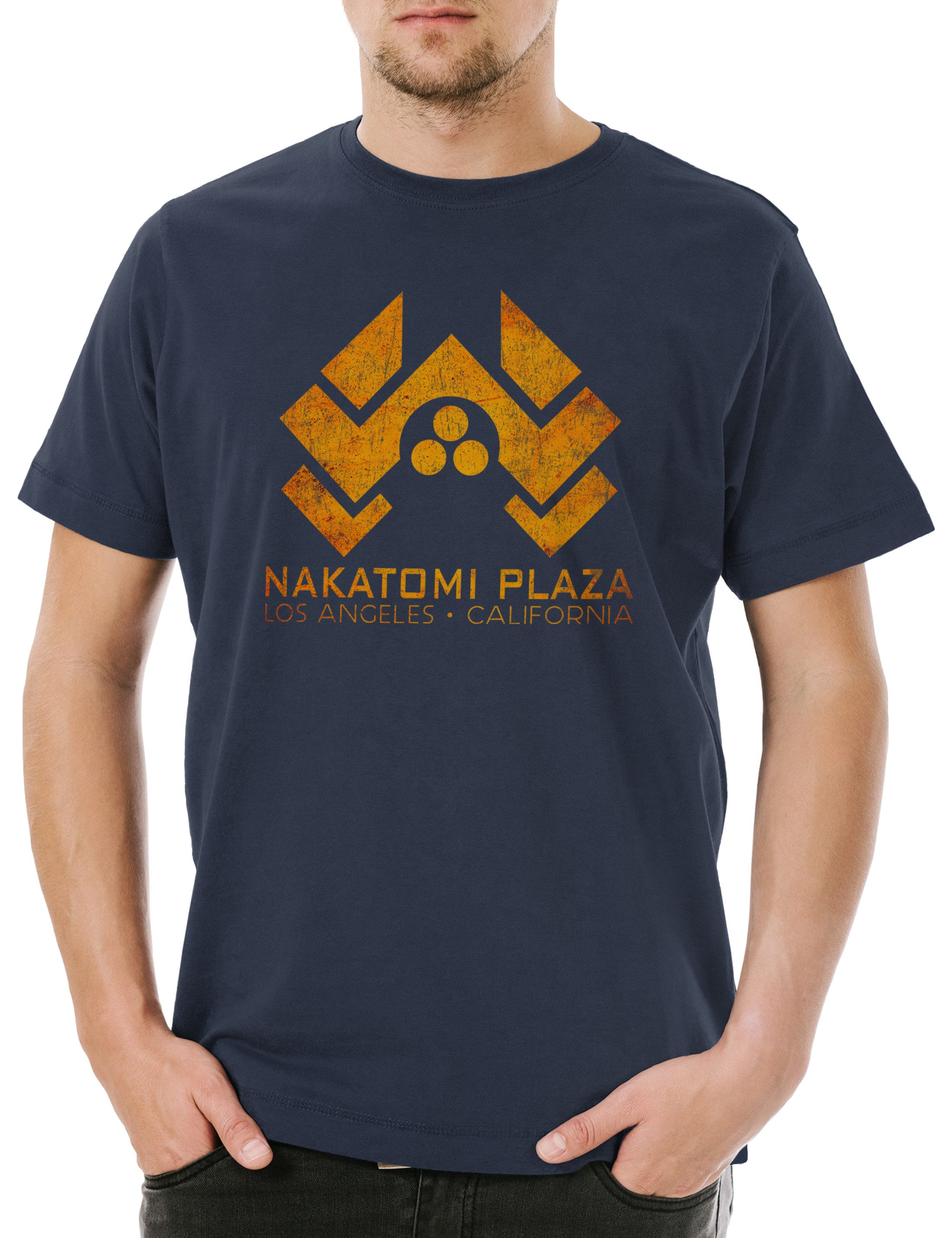 Print-Shirt Nakatomi Plaza Sign Herren T-Shirt Shirt Stirb Skyscraper Hard Langsam