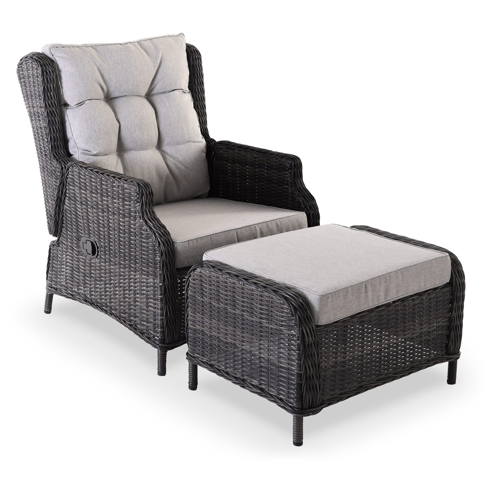 Raburg Gartensessel Relaxsessel mit Hocker, inkl. Polster, wetterfest, Sophia (1er-Set, Gartenstuhl-Set mit Hocker), pflegeleichtes Polyrattan, 130 kg Belastbarkeit
