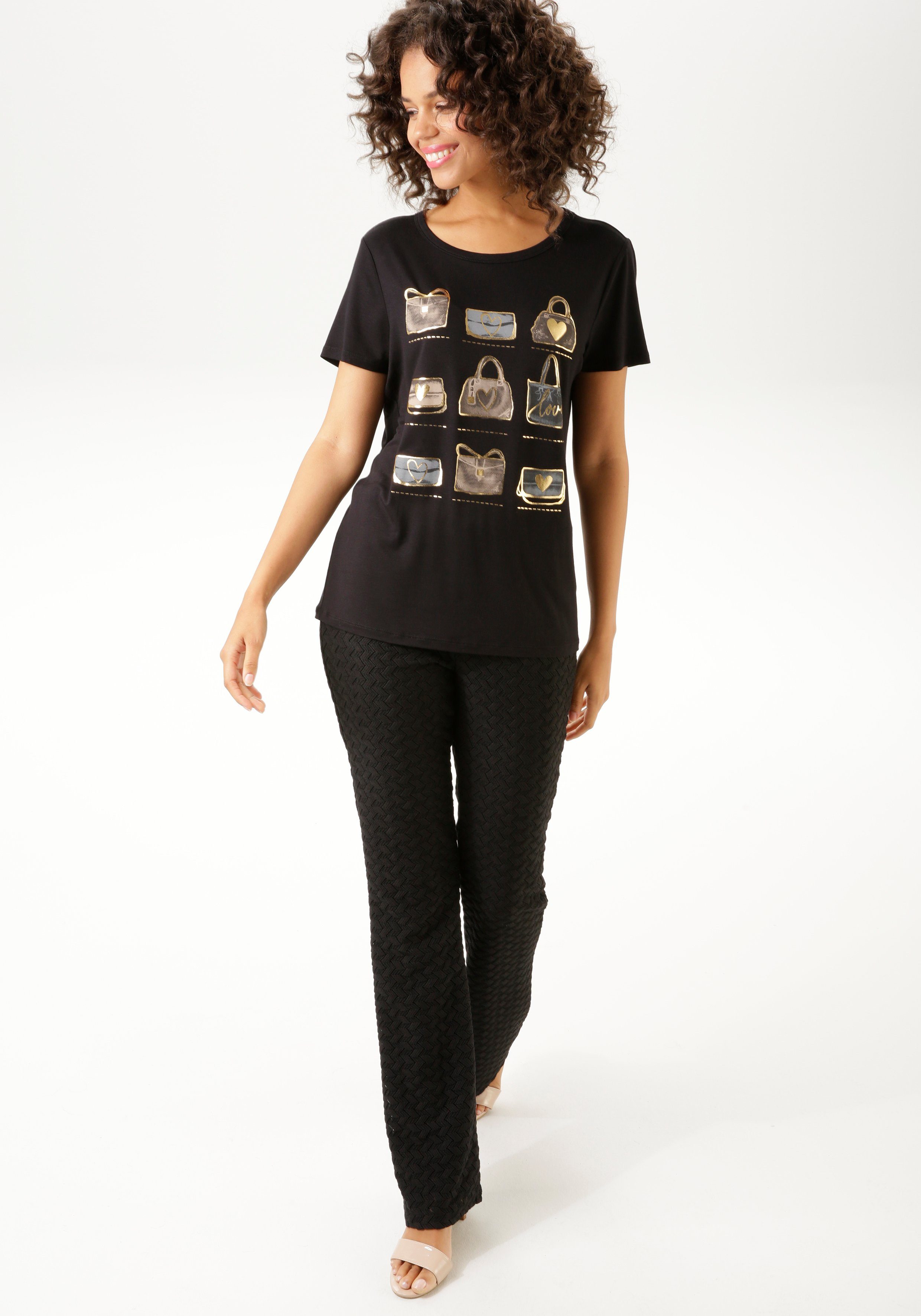 Frontdruck, KOLLEKTION mit Folienprint teilweise T-Shirt - glitzerndem CASUAL NEUE Aniston