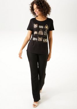 Aniston CASUAL T-Shirt Frontdruck, teilweise mit glitzerndem Folienprint - NEUE KOLLEKTION