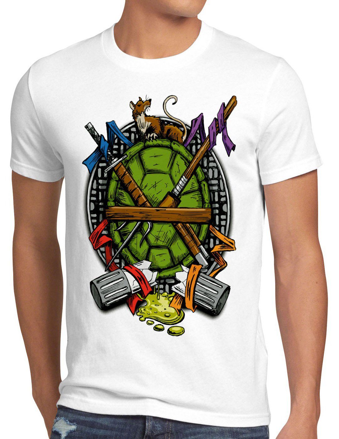 film turtles mutant weiß T-Shirt Print-Shirt teenage style3 Turtle Hero schildkröte blu-ray comic Herren