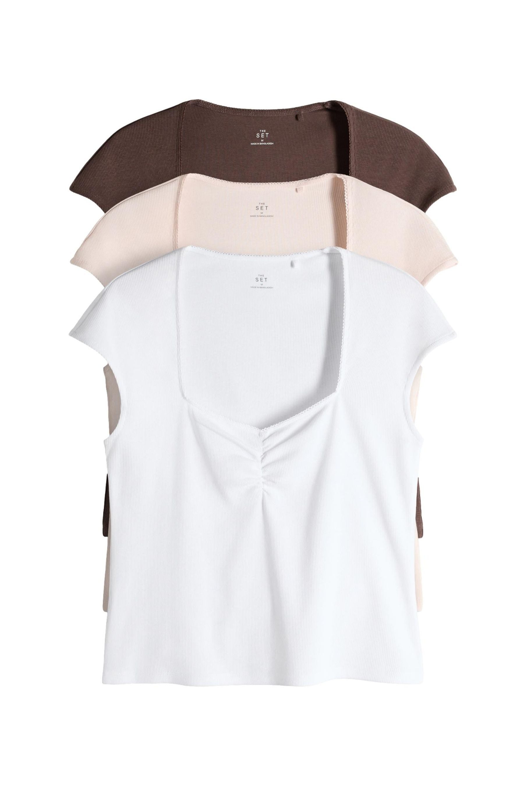 The Set T-Shirt The Set Geraffte T-Shirts, 3er-Pack (3-tlg)