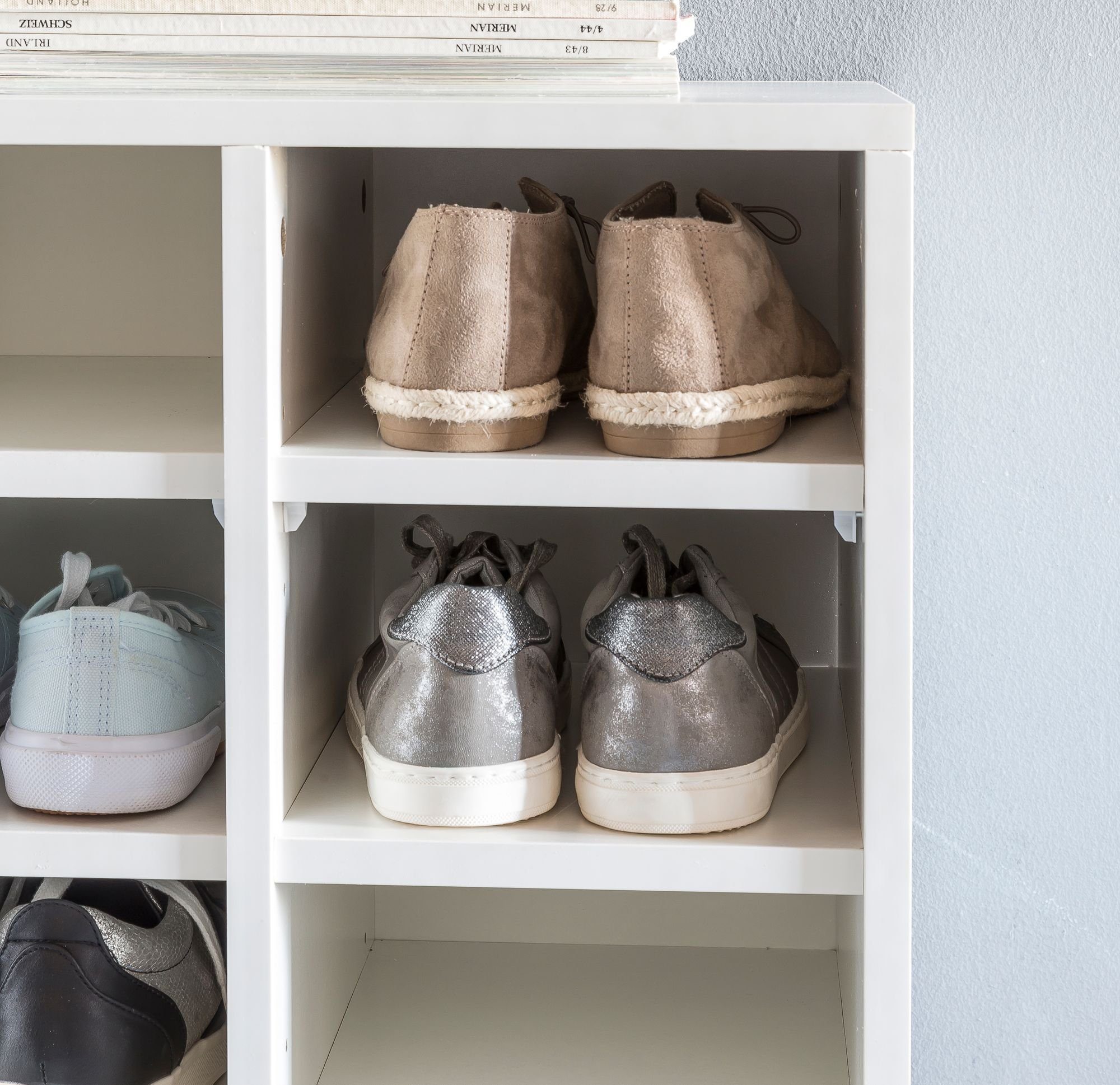 möbelando Schuhregal Schuhregal Holz Weiß 91 x 67 x 33 cm Ablage Hoch