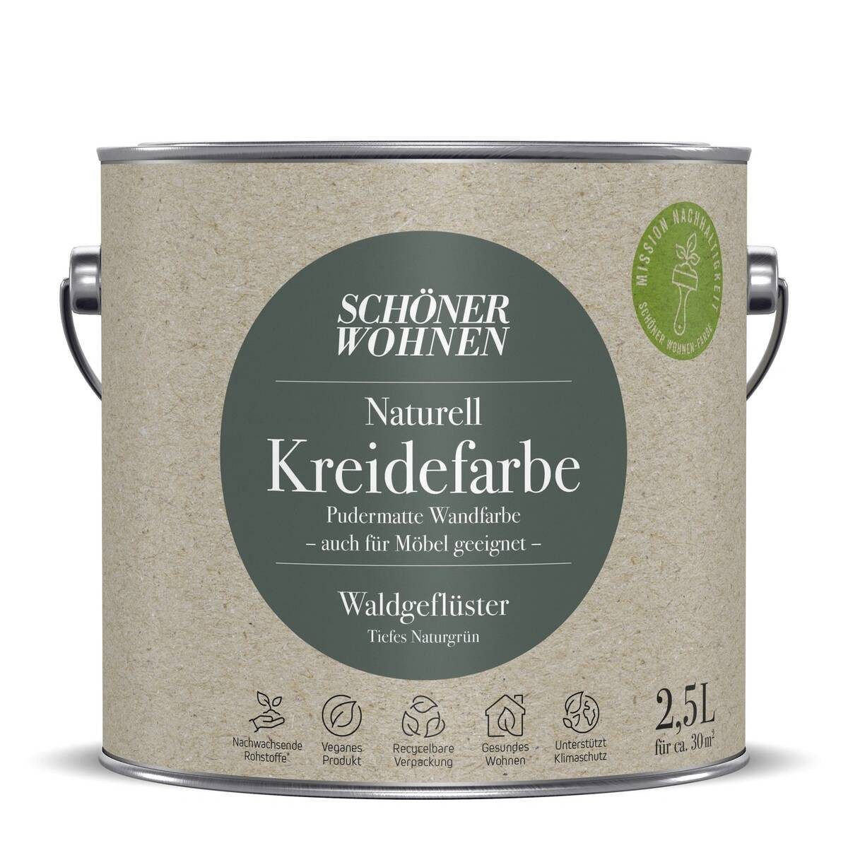 SCHÖNER WOHNEN FARBE Wand- und Deckenfarbe Waldgeflüster, Wasserdampfdurchlässig, konservierungsmittelfrei