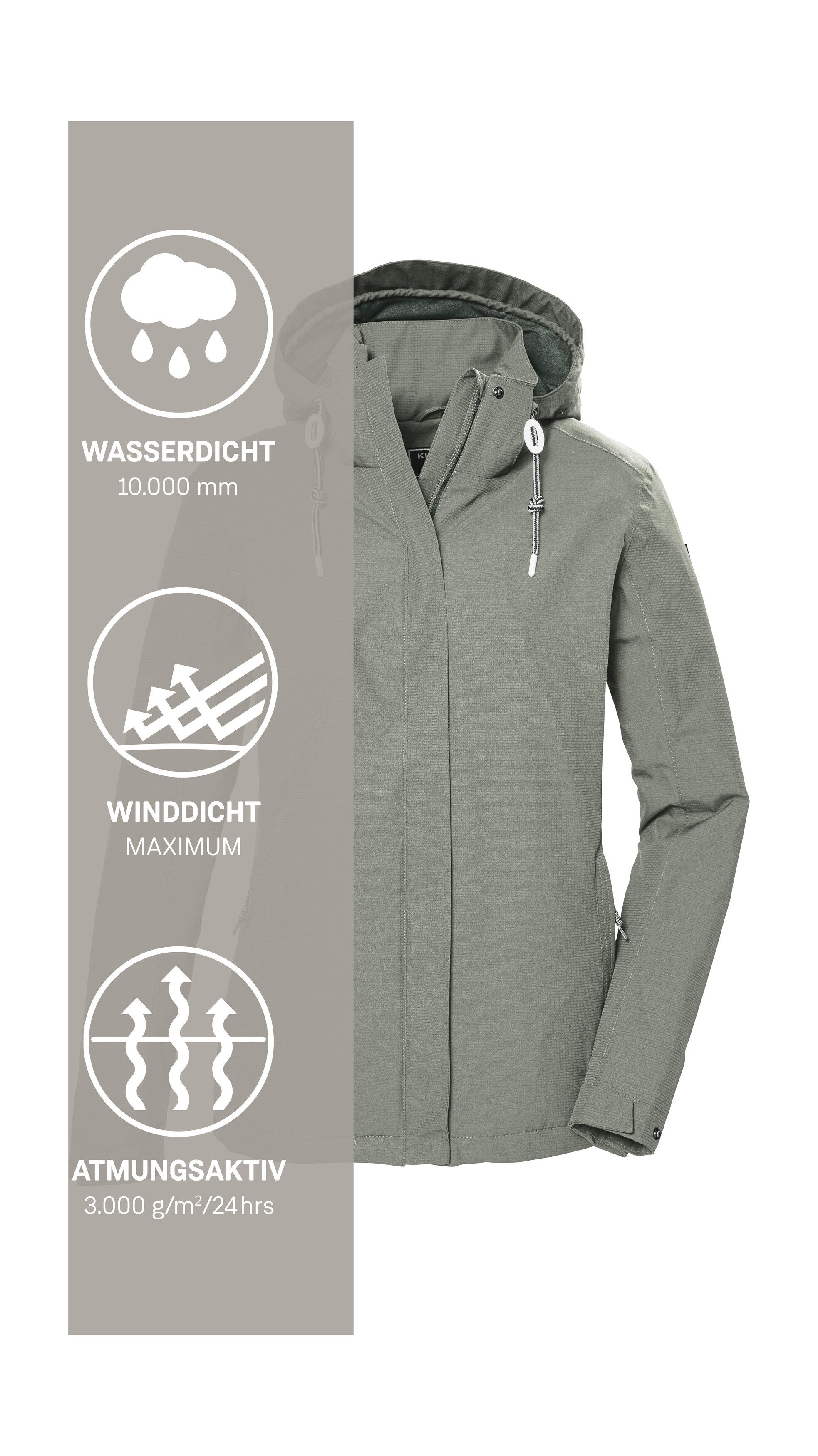 Killtec Outdoorjacke KOS 61 WMN JCKT Funktionsjacke: wasser- und winddicht, atmungsaktiv, abnehmbare Kapuze