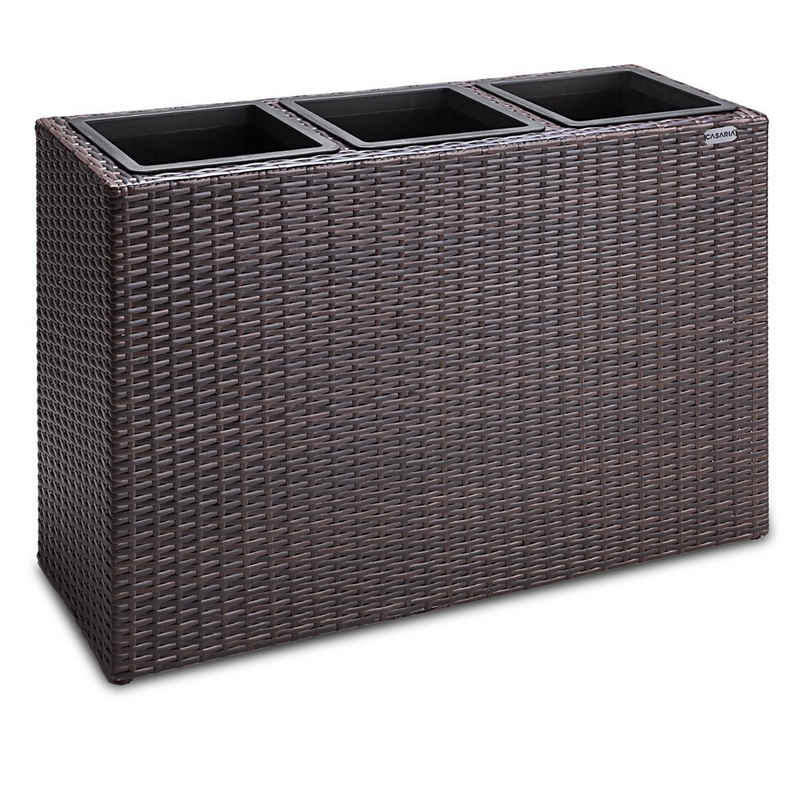 Casaria Pflanzkübel, 3 Innentöpfe Herausnehmbar Polyrattan 83x30,5x60cm Blumentopf Braun