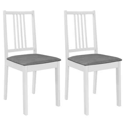 vidaXL Esszimmerstuhl Esszimmerstühle mit Polstern 2 Stk. Weiß Massivholz