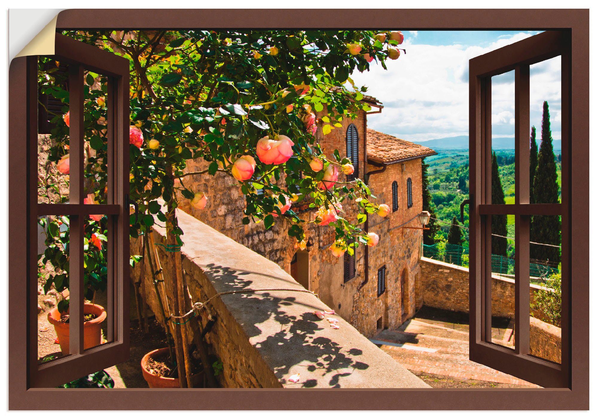 Artland Wandbild Fensterblick Rosen auf Balkon günstig online kaufen