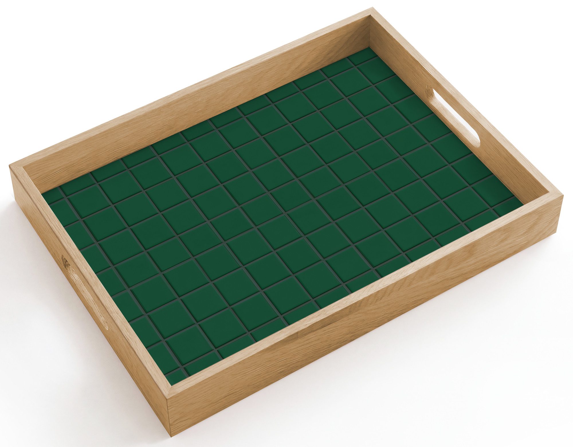 OnlyWow Tablett Rechteckig mit Henkel Muster - Kacheln - Kiefer - Grün, Eichenholz, (1-tlg), Siervierplatte, Tray, Frühstücksbrett