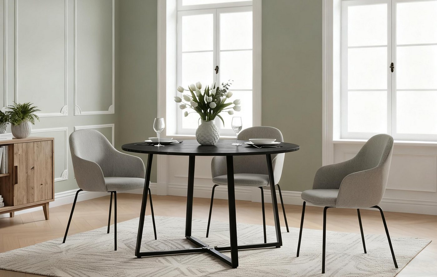 B&D home Esstisch NOA, rund Ø 110 cm, platzsparend, mit Metallbeinen in Schwarz oder Weiß