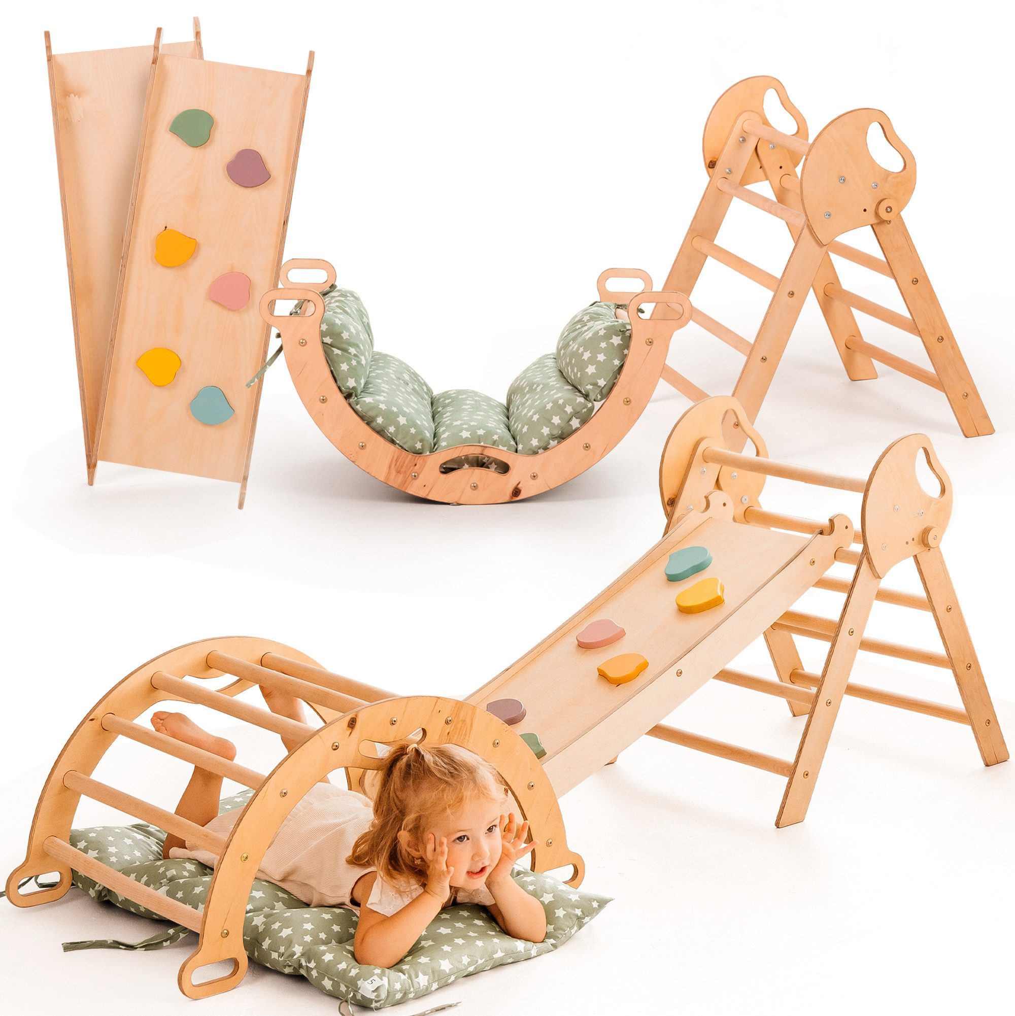 Goodevas Klettergerüst 5-in-1 Montessori Holz-Kletter-Set 5in1 für Kleinkinder 1-3 Jahre alt, (5-St)