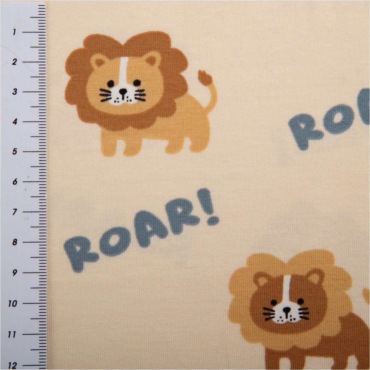 SCHÖNER LEBEN. Stoff Jersey Stoff Meterware Baumwolljersey Löwen ROAR! ecru 148cm beige, allergikergeeignet