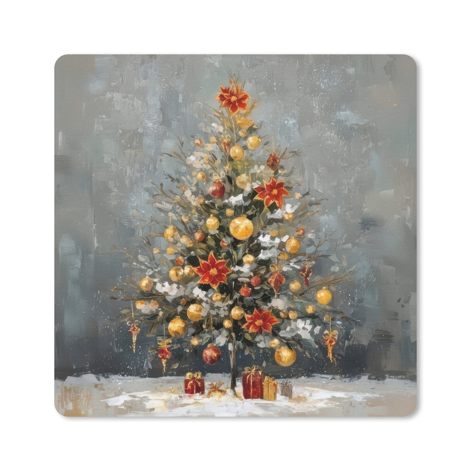 MuchoWow Mauspad Weihnachtsbaum - Geschenke - Rot - Gold (1-St), Mauspad, Büro Zubehör, Dekoration, Desk Mat, 30x30 cm