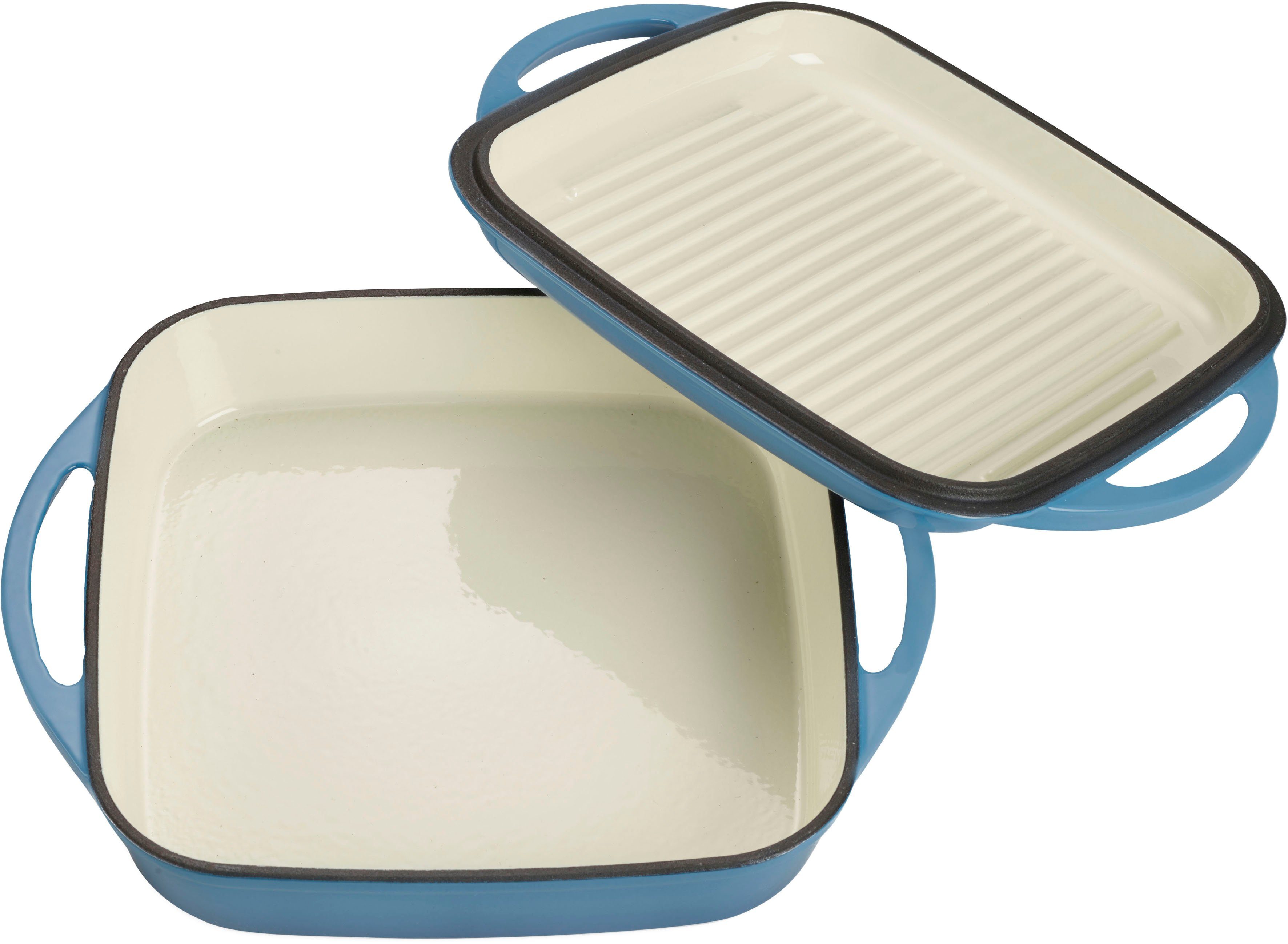 ECHTWERK Bräter Universalbräter und Pfanne 2-in-1 Set, Auflaufform mit Deckel, Emaille, Gusseisen, Emaille-Beschichtung, für Backöfen, Grill & Induktion