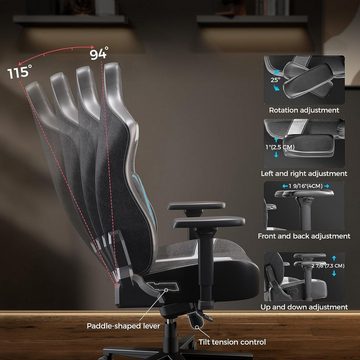 EE EUREKA ERGONOMIC Gaming-Stuhl (Neigbare Rückenlehne,Offizieller Blast Competition Gaming Stuhl), Ergonomisch Gamer Stuhl Integrierter 4DVerstellbarer Atmungsaktiv150kg
